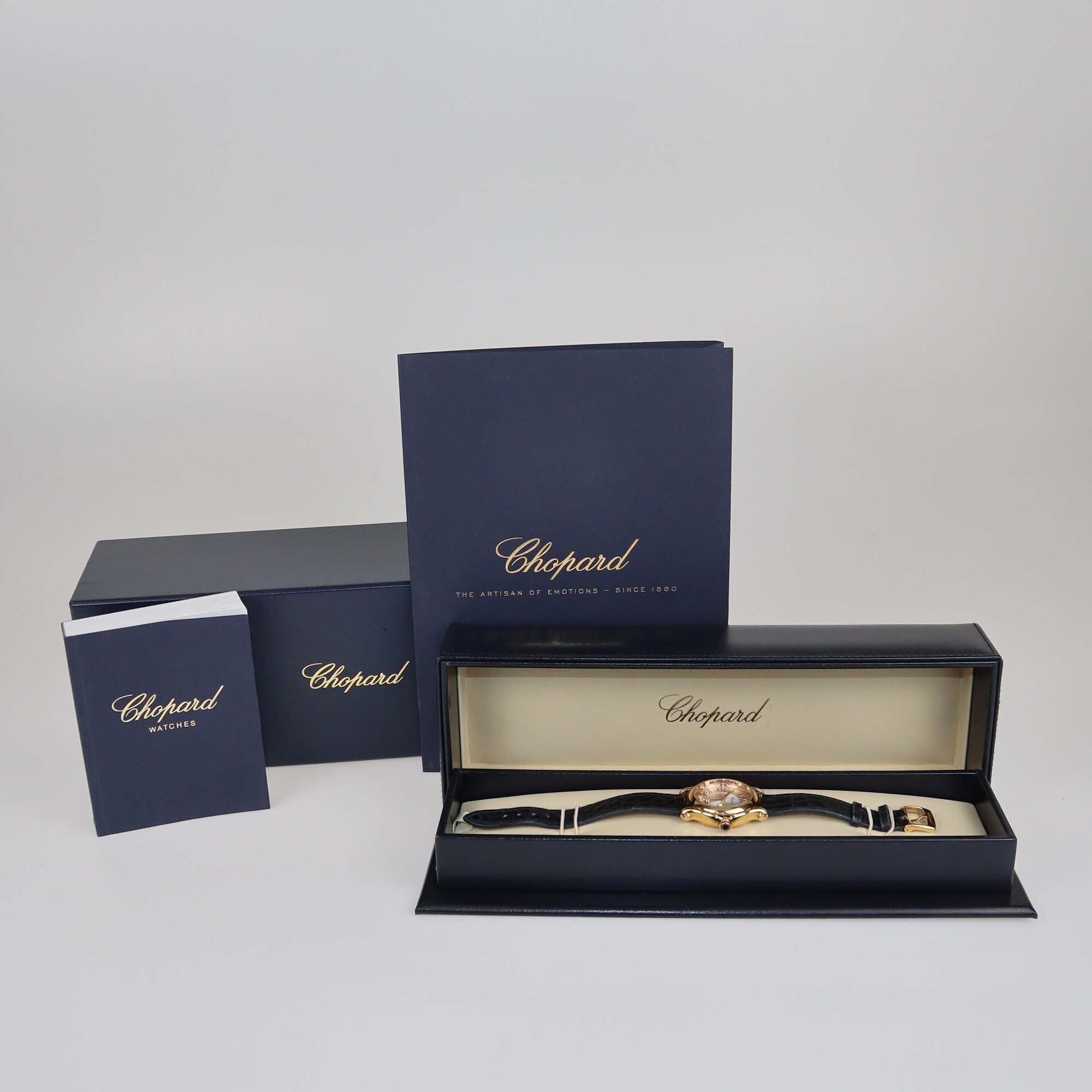 Chopard Silver Dial 18K Rose Gold Diamond Alligator Leather Happy Sport 275378-5001 Women's Watch 33 mm Womens Chopard