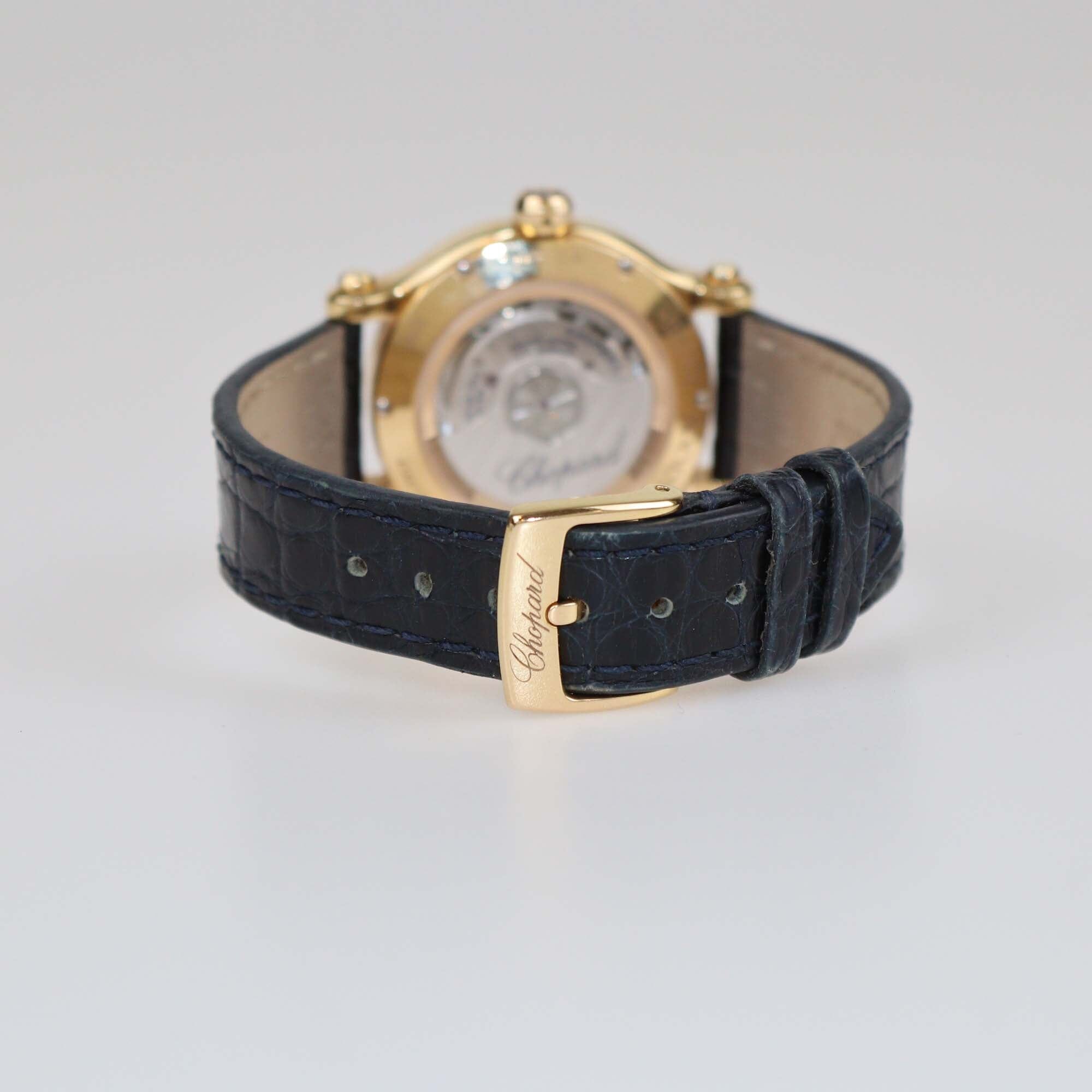 Chopard Silver Dial 18K Rose Gold Diamond Alligator Leather Happy Sport 275378-5001 Women's Watch 33 mm Womens Chopard