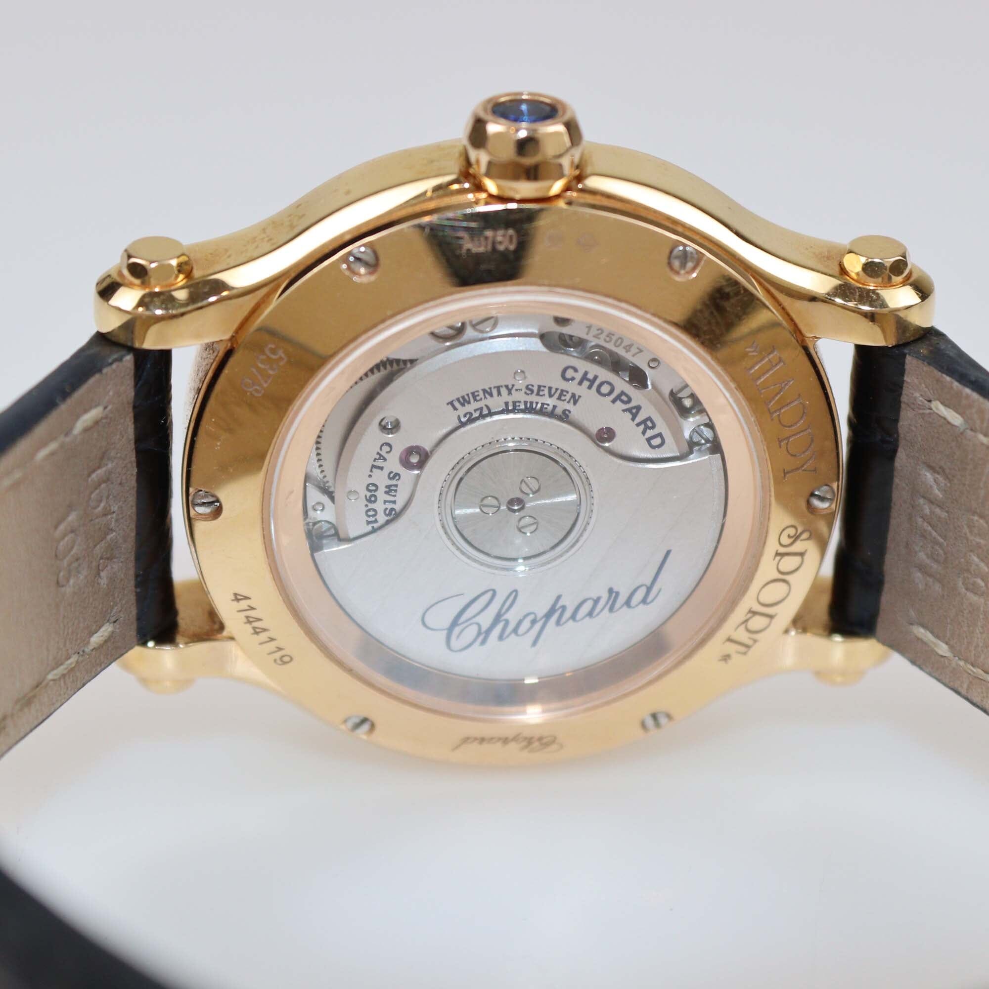 Chopard Silver Dial 18K Rose Gold Diamond Alligator Leather Happy Sport 275378-5001 Women's Watch 33 mm Womens Chopard