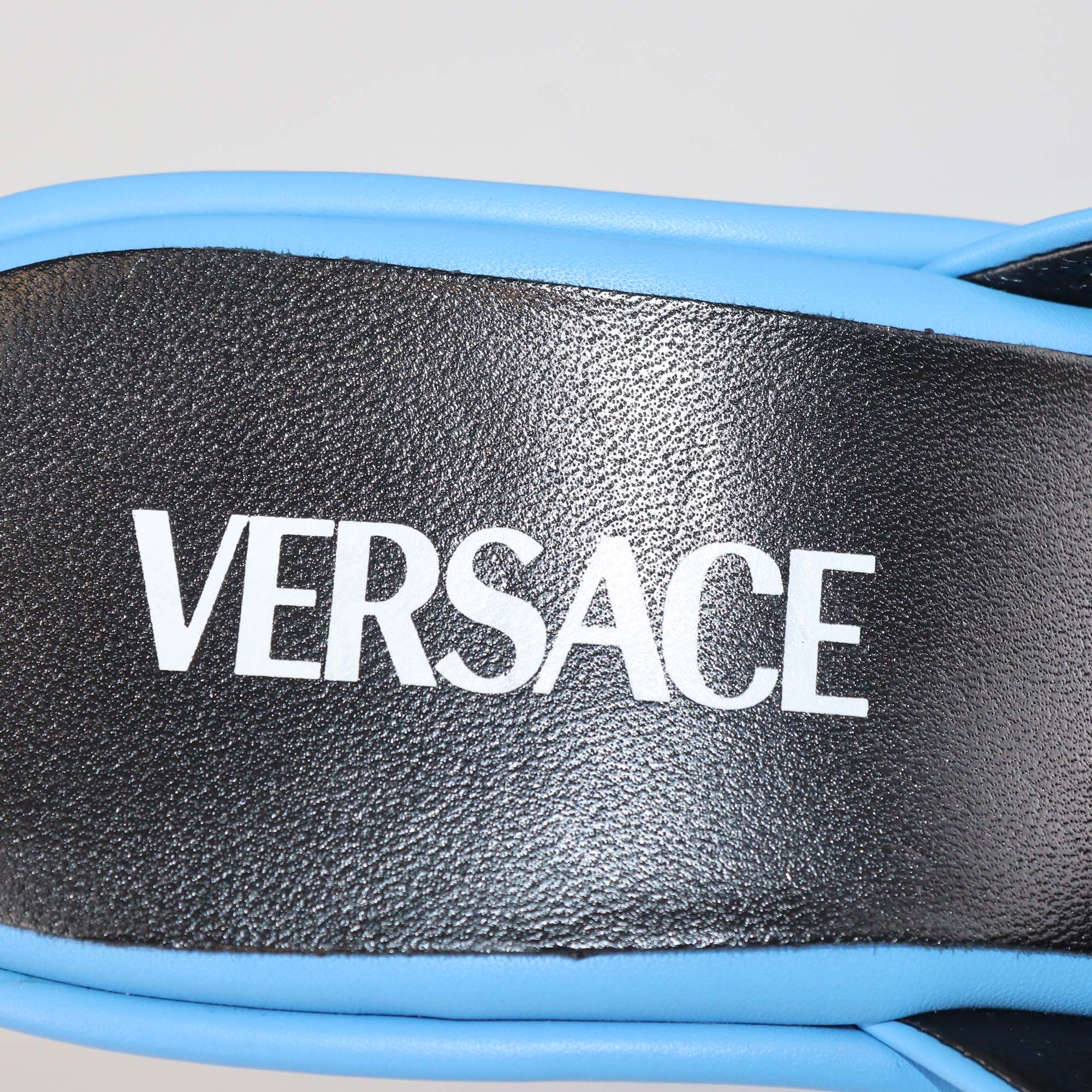 Versace Light Blue Leather Biggie Platform Mules