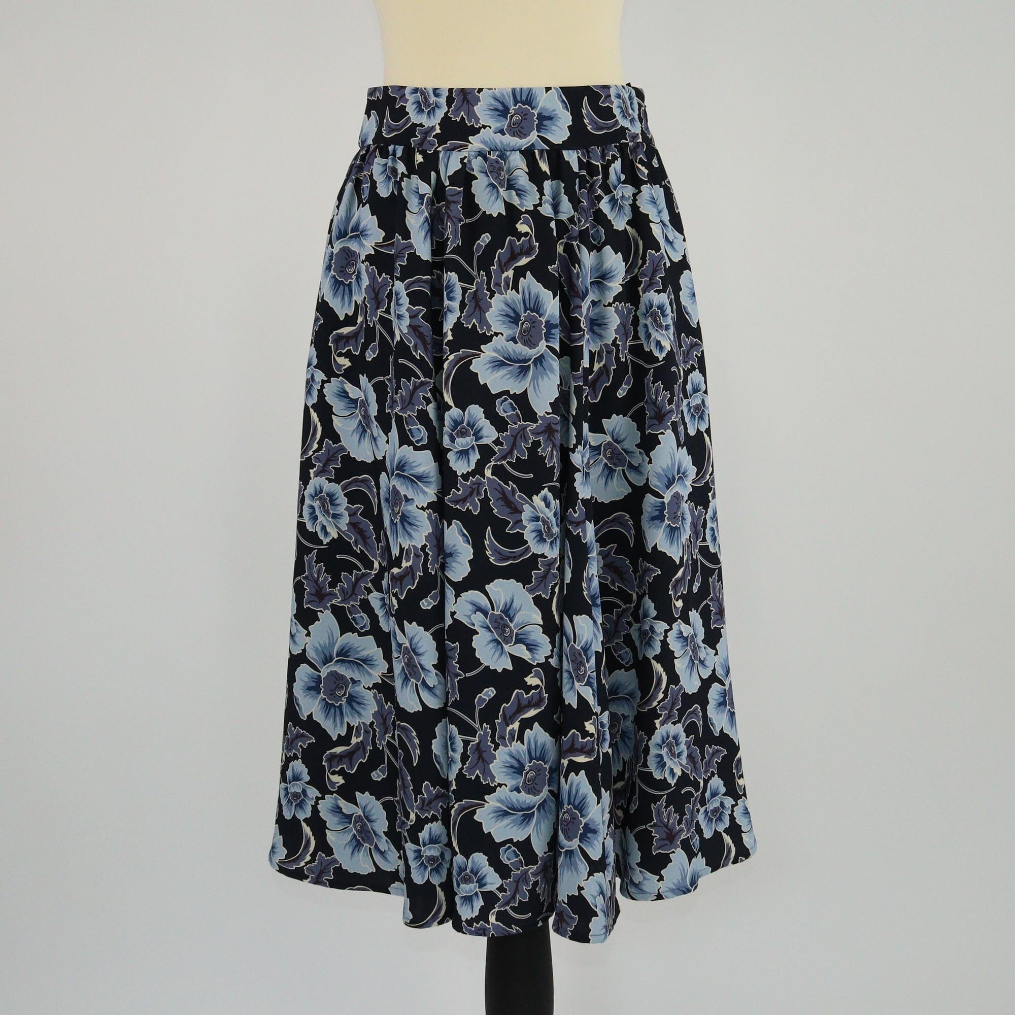 Kenzo Navy Blue Floral Print Midi Skirt Womens Kenzo