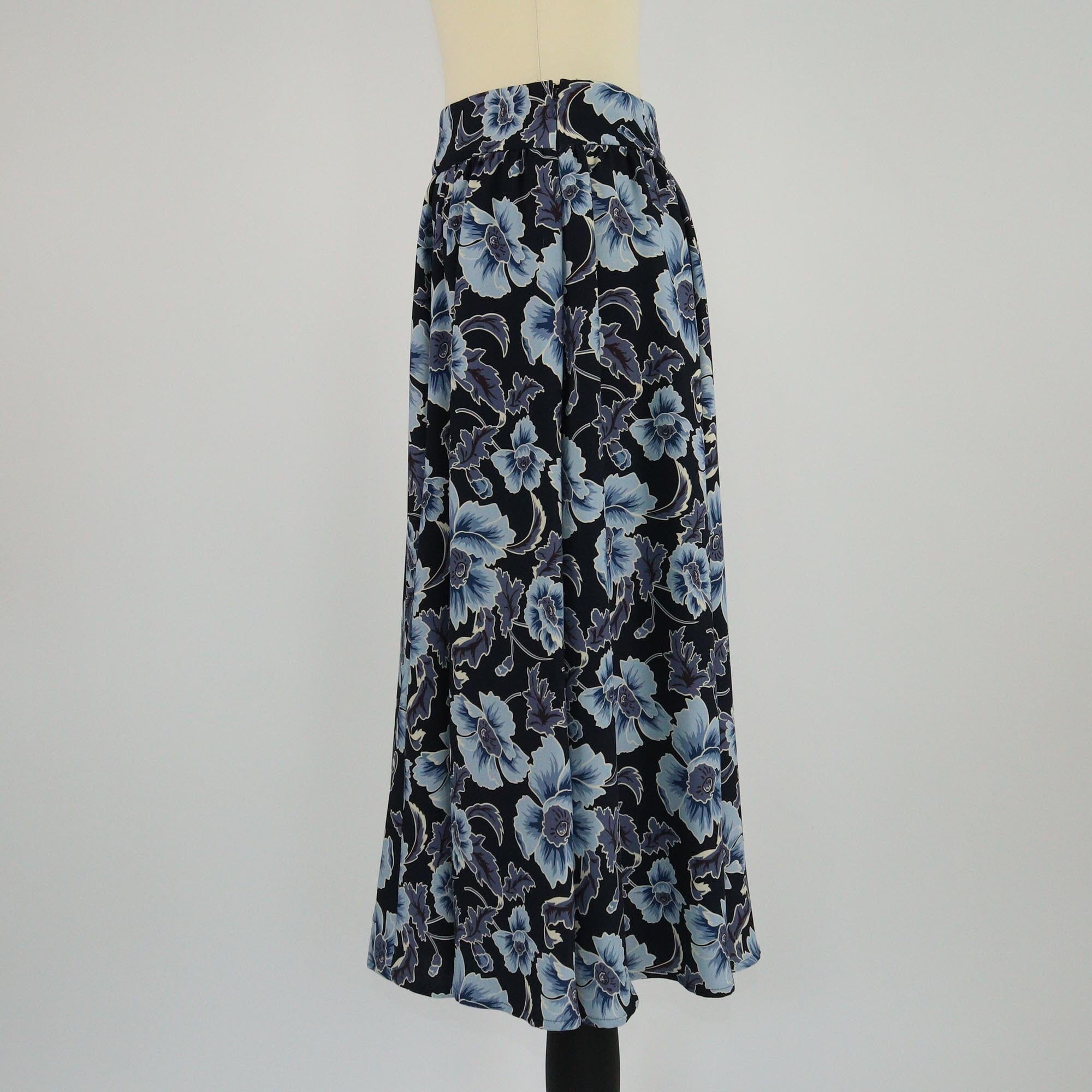 Kenzo Navy Blue Floral Print Midi Skirt Womens Kenzo