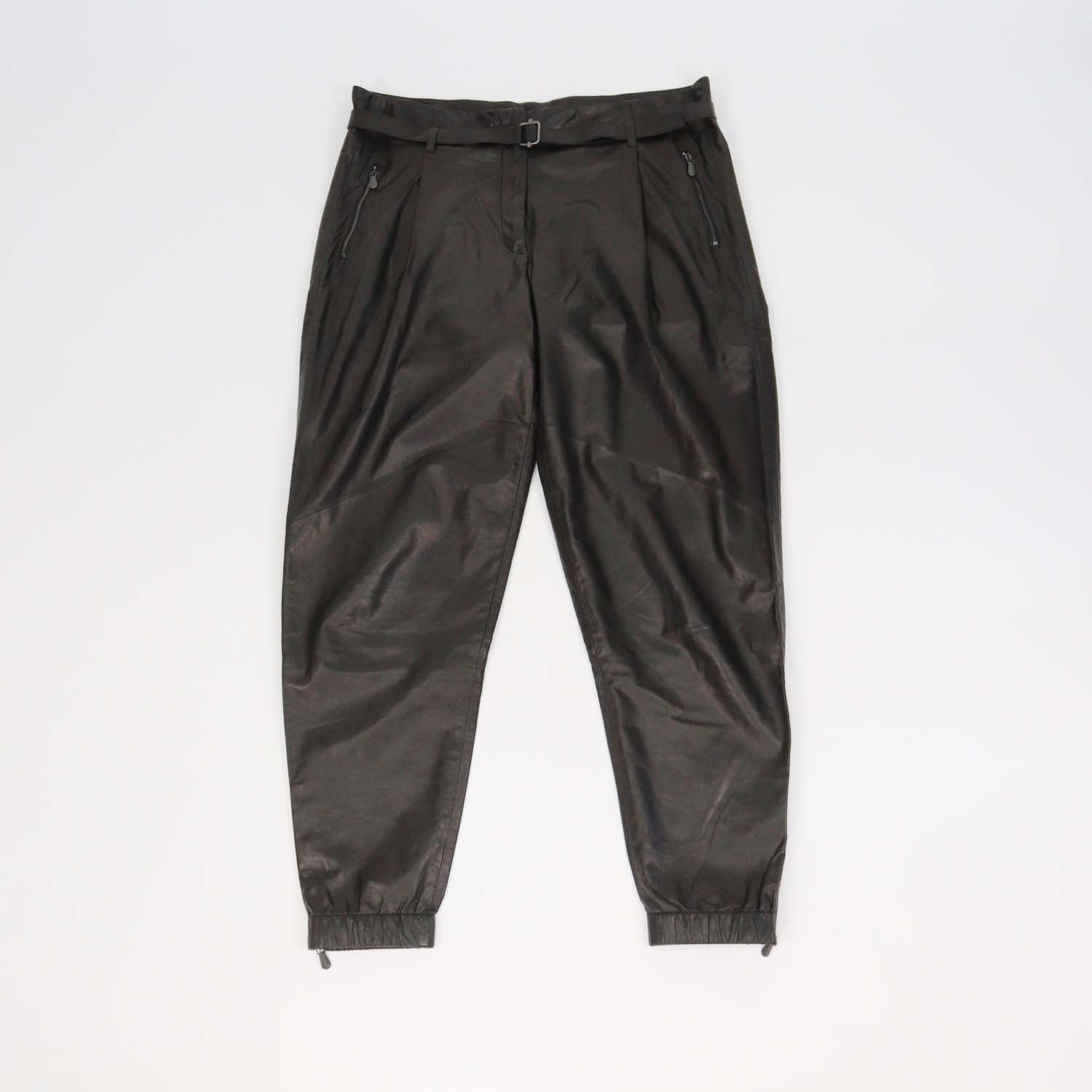 Bottega Veneta Black Leather Belted Jogger Pants