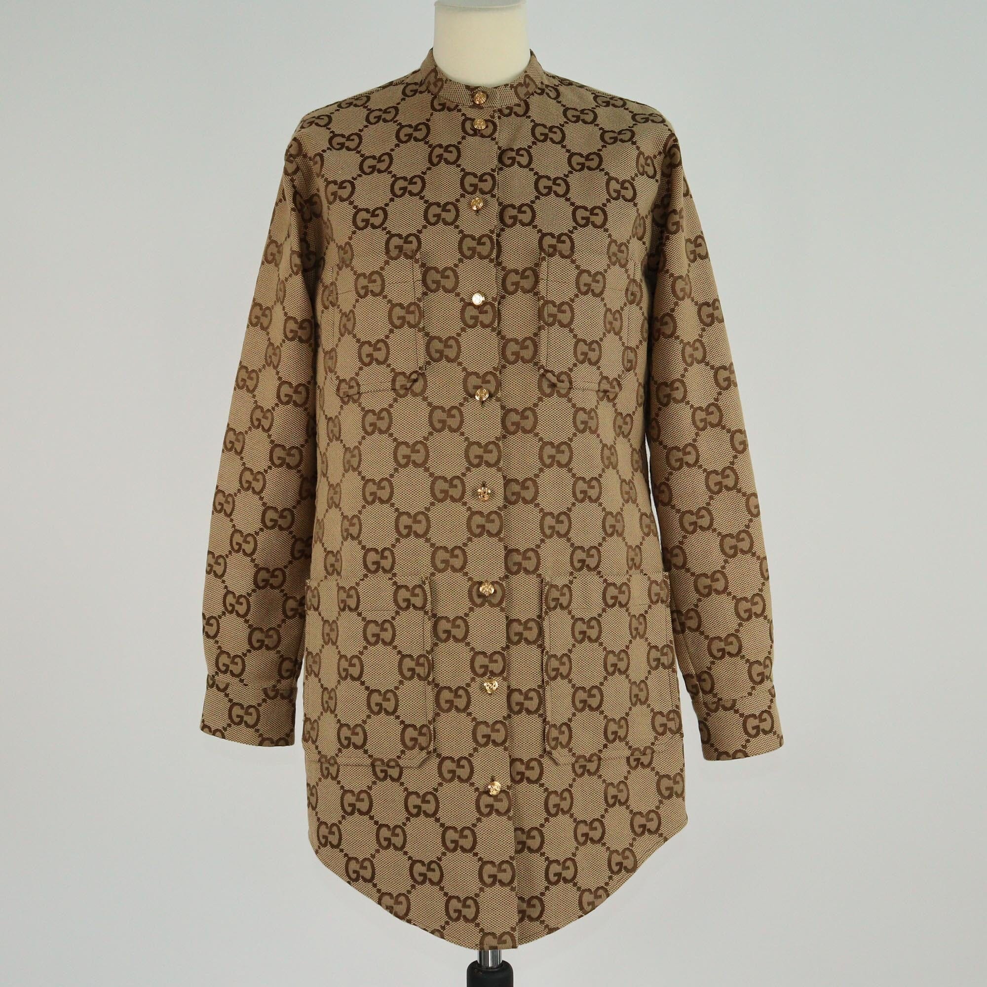 Gucci Brown GG Canvas Long Sleeve Maxi Shirt Womens Gucci