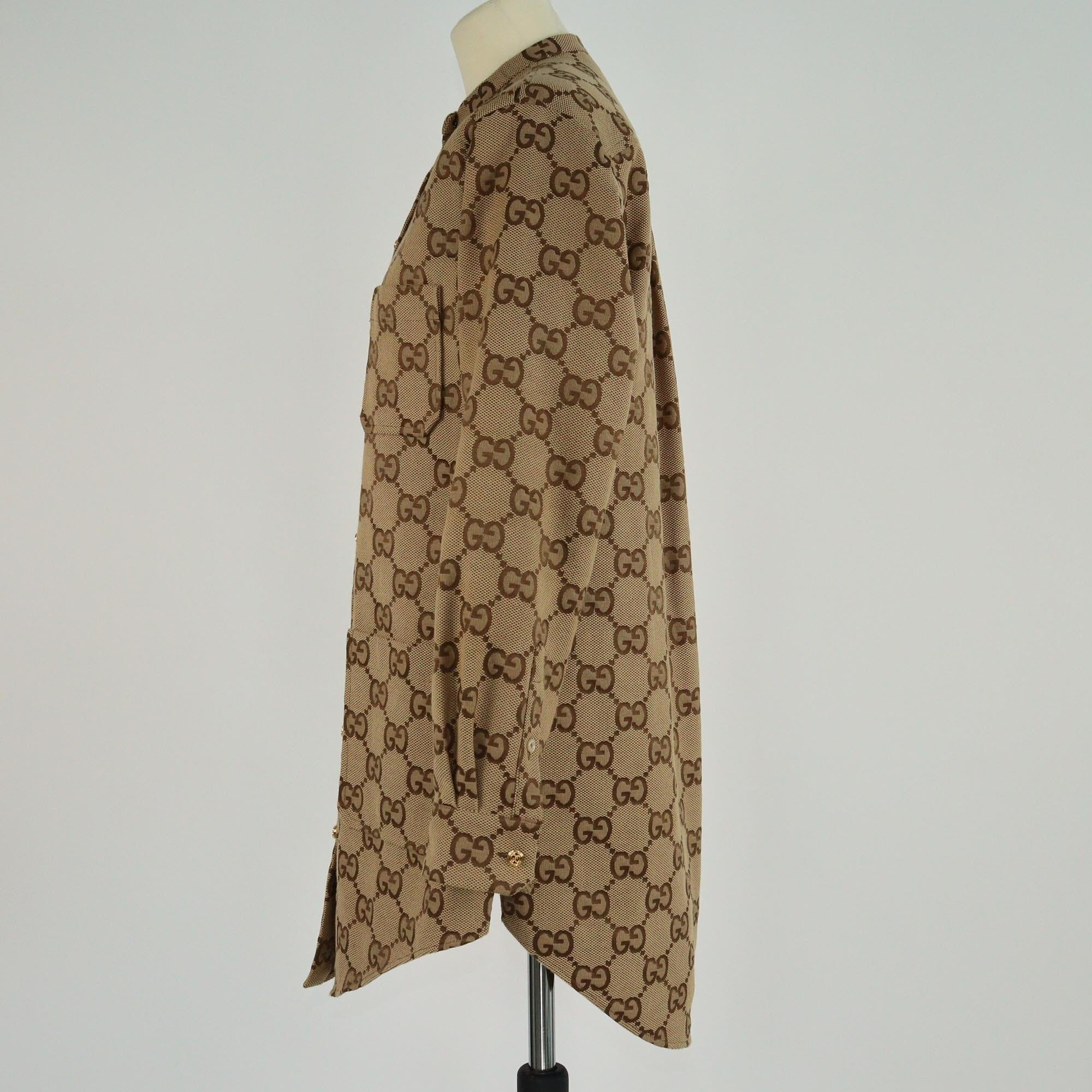 Gucci Brown GG Canvas Long Sleeve Maxi Shirt Womens Gucci