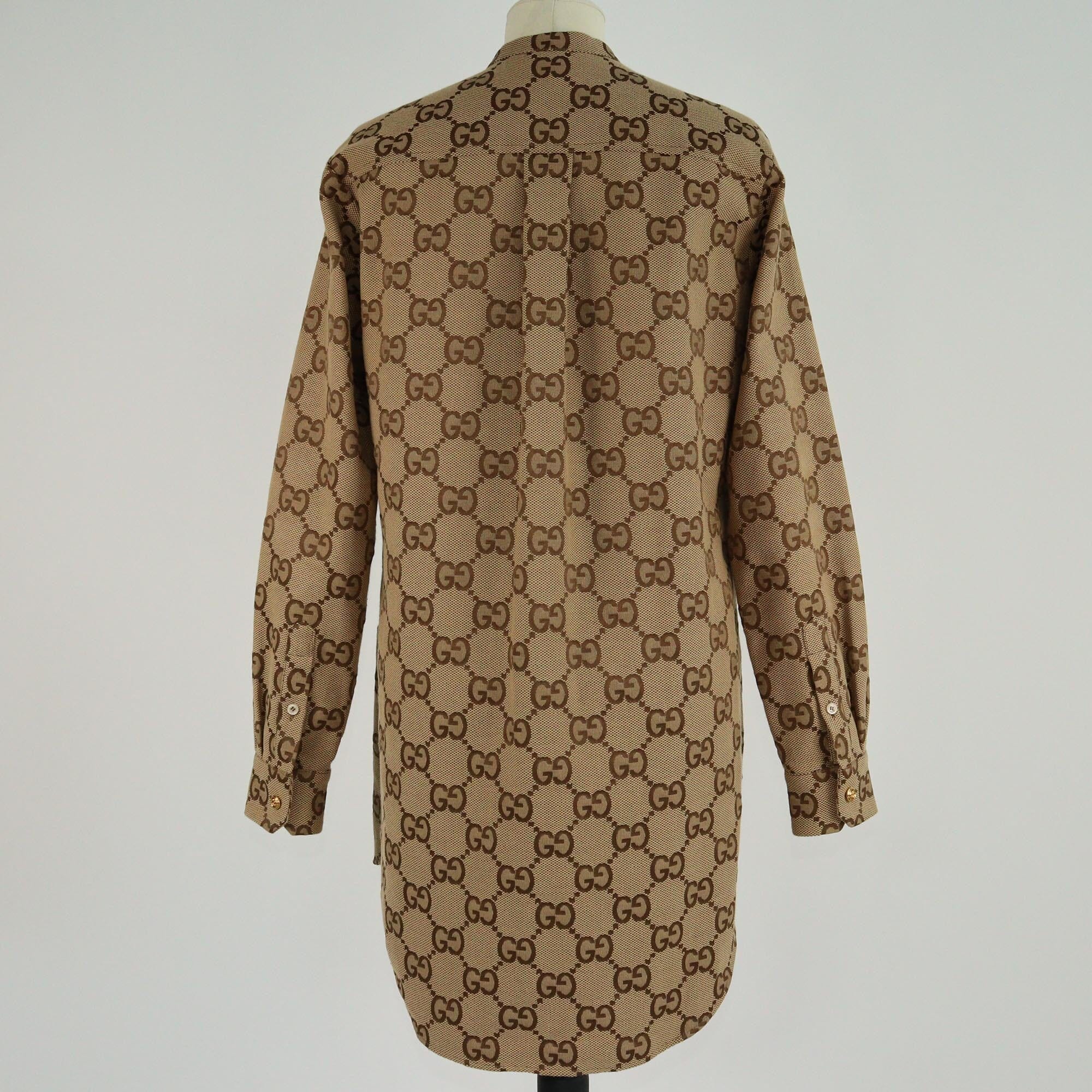 Gucci Brown GG Canvas Long Sleeve Maxi Shirt Womens Gucci
