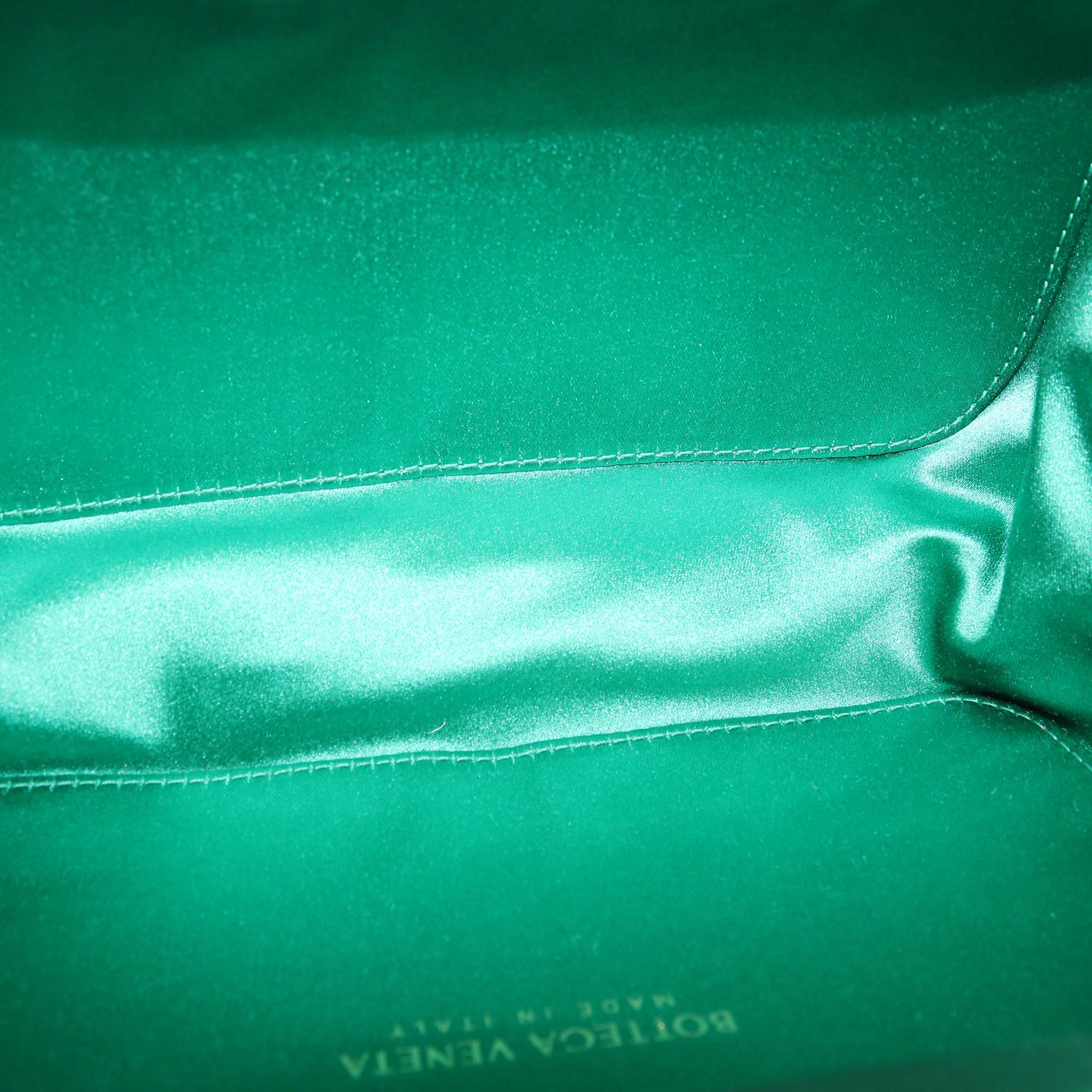 Bottega Veneta Emerald Intrecciato Pressed Satin Minaudière Knot Clutch
