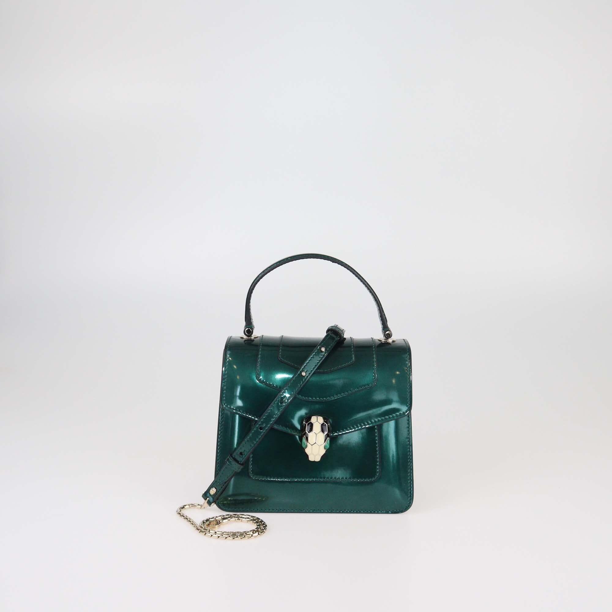 Bvlgari Green Patent Small Serpenti Forever Top Handle Bag Womens Bvlgari