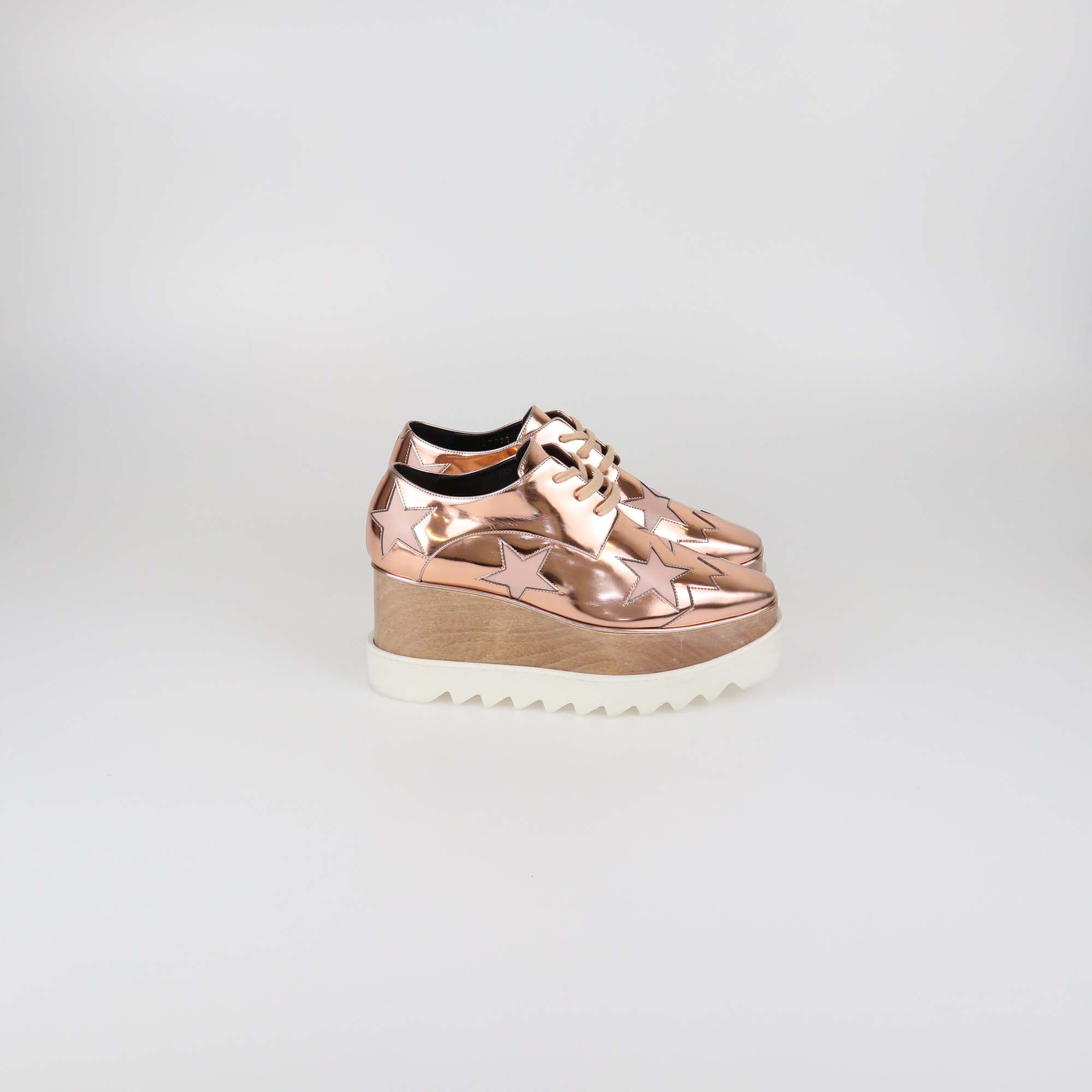 Stella McCartney Rose Gold Faux Laminated Leather Elyse Star Platform Sneakers