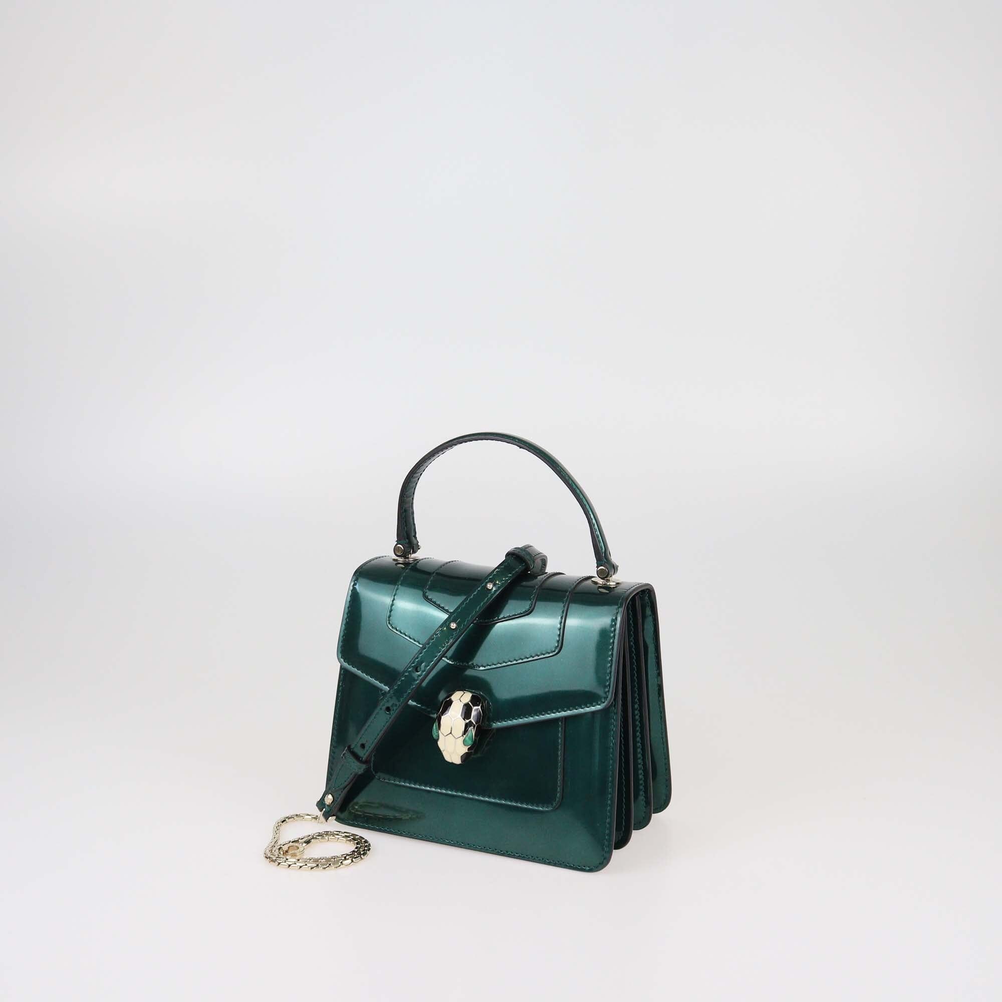 Bvlgari Green Patent Small Serpenti Forever Top Handle Bag Womens Bvlgari