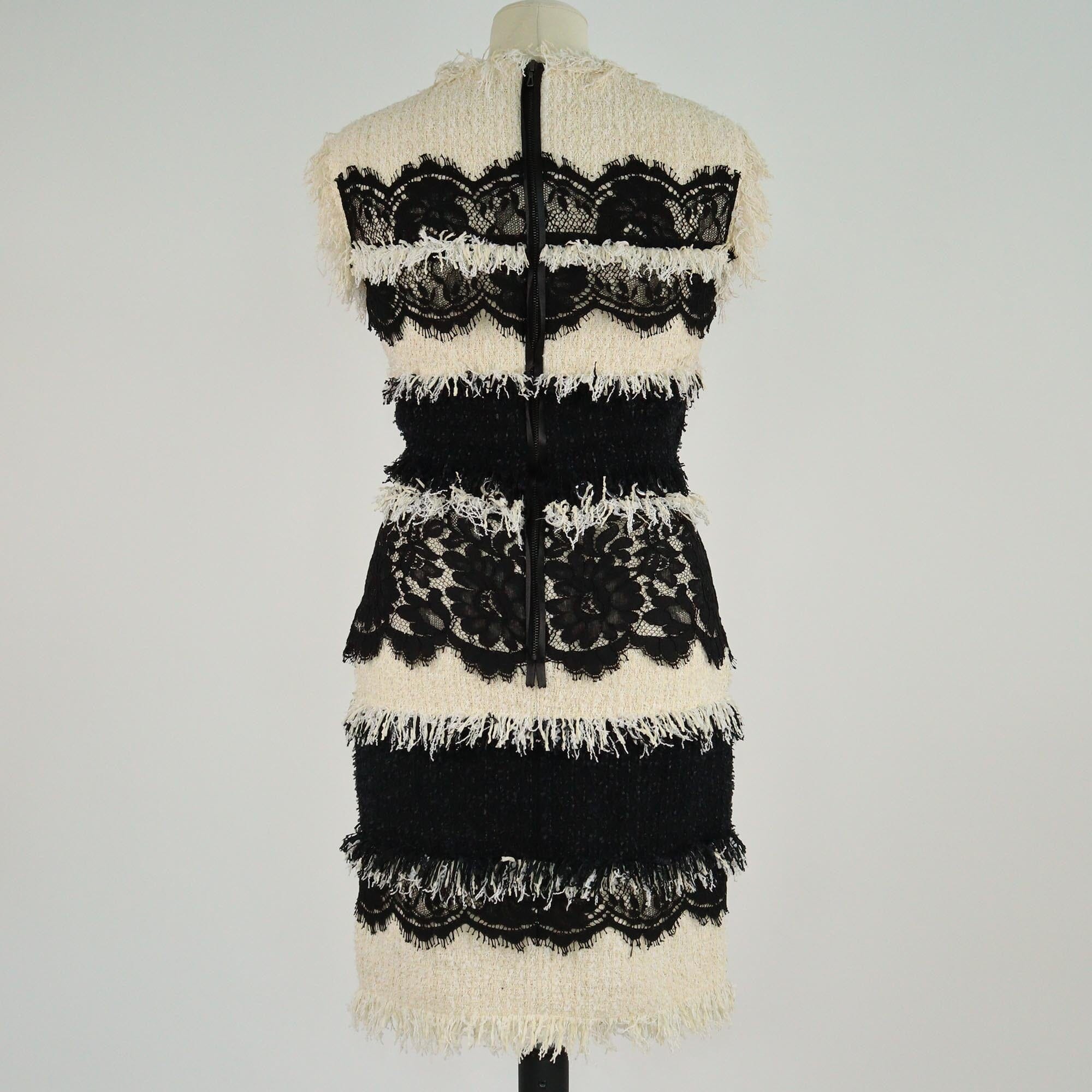 Lanvin Ivory/Black Flower Lace & Tweed Eyelet Sleeveless Midi Dress Womens Lanvin