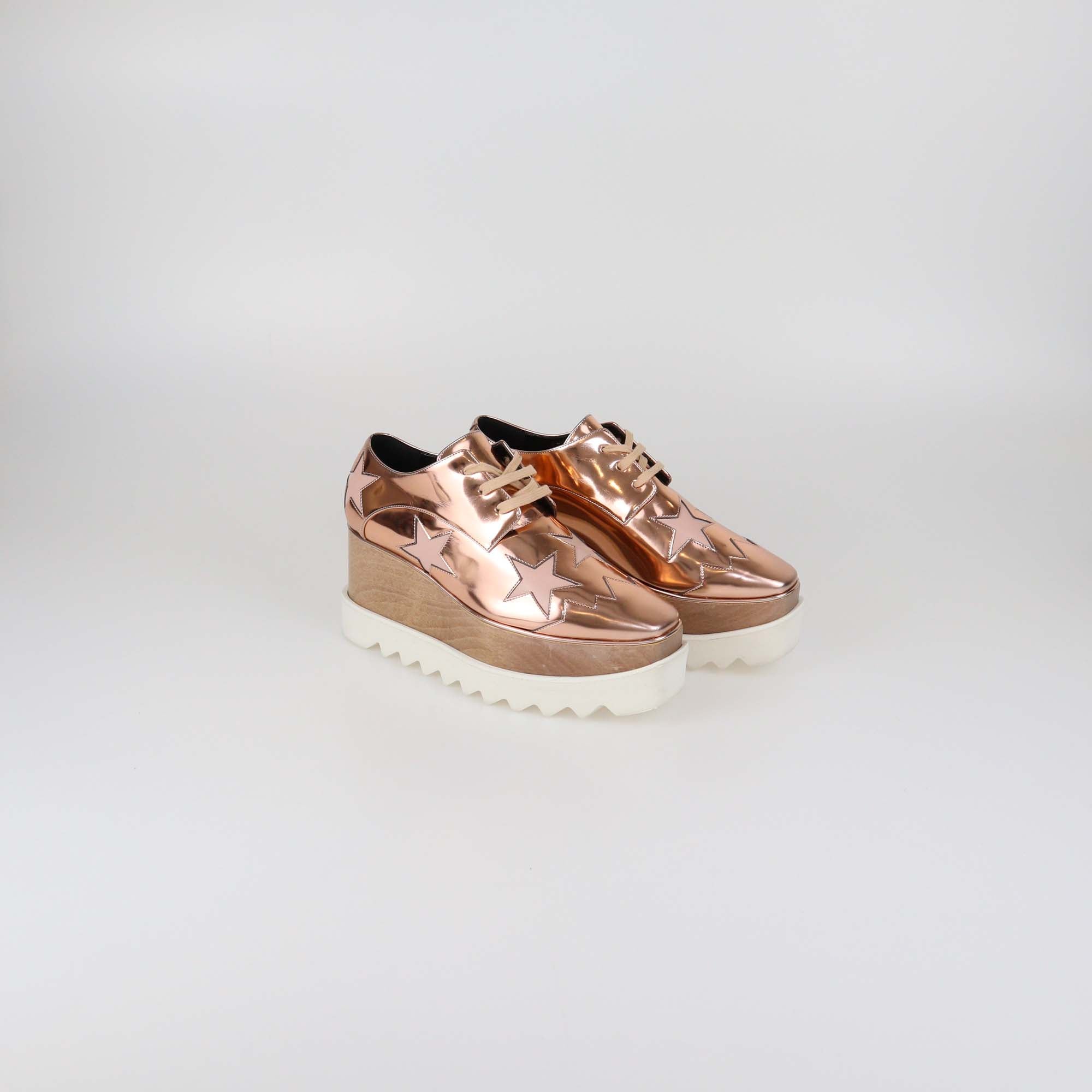 Stella McCartney Rose Gold Faux Laminated Leather Elyse Star Platform Sneakers