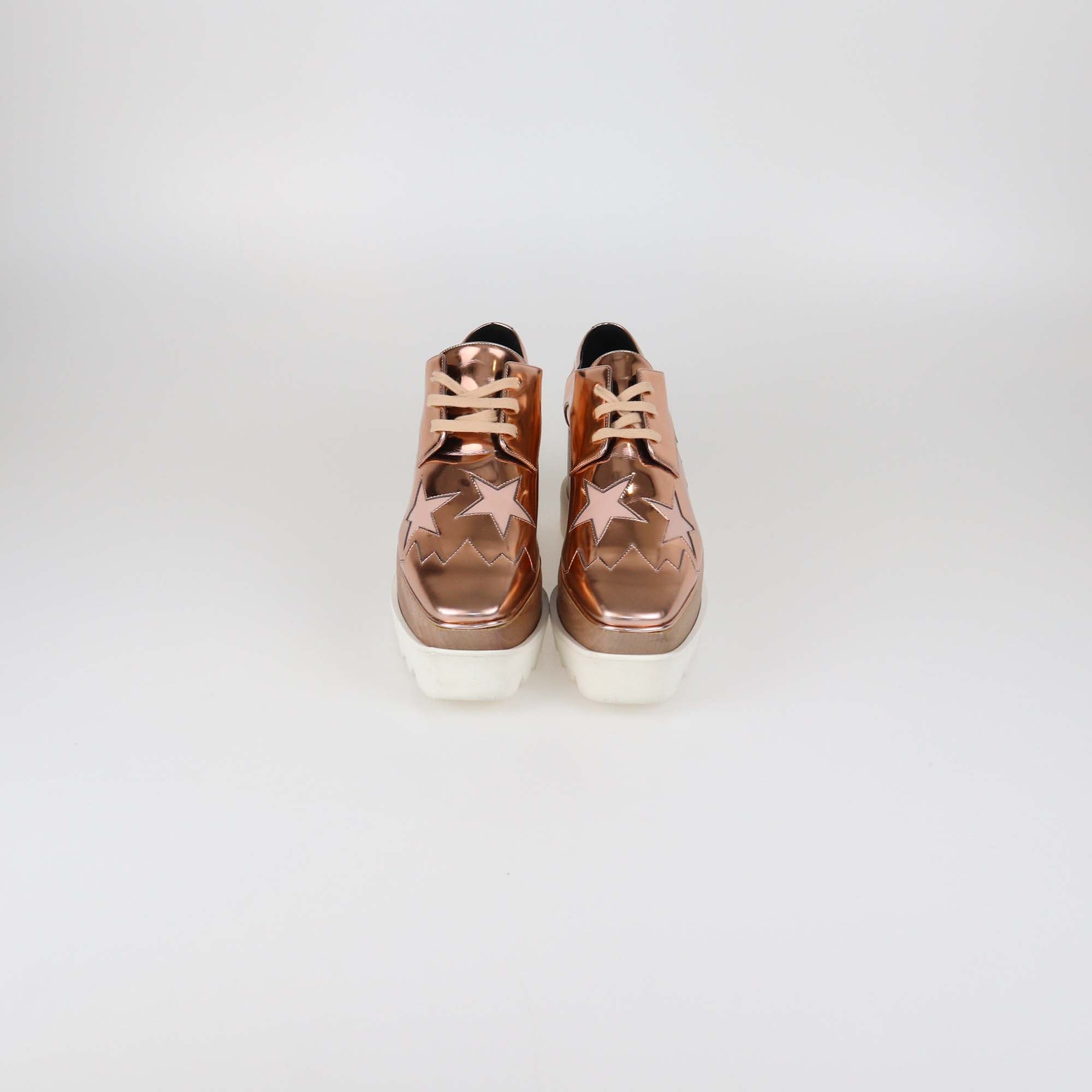Stella McCartney Rose Gold Faux Laminated Leather Elyse Star Platform Sneakers