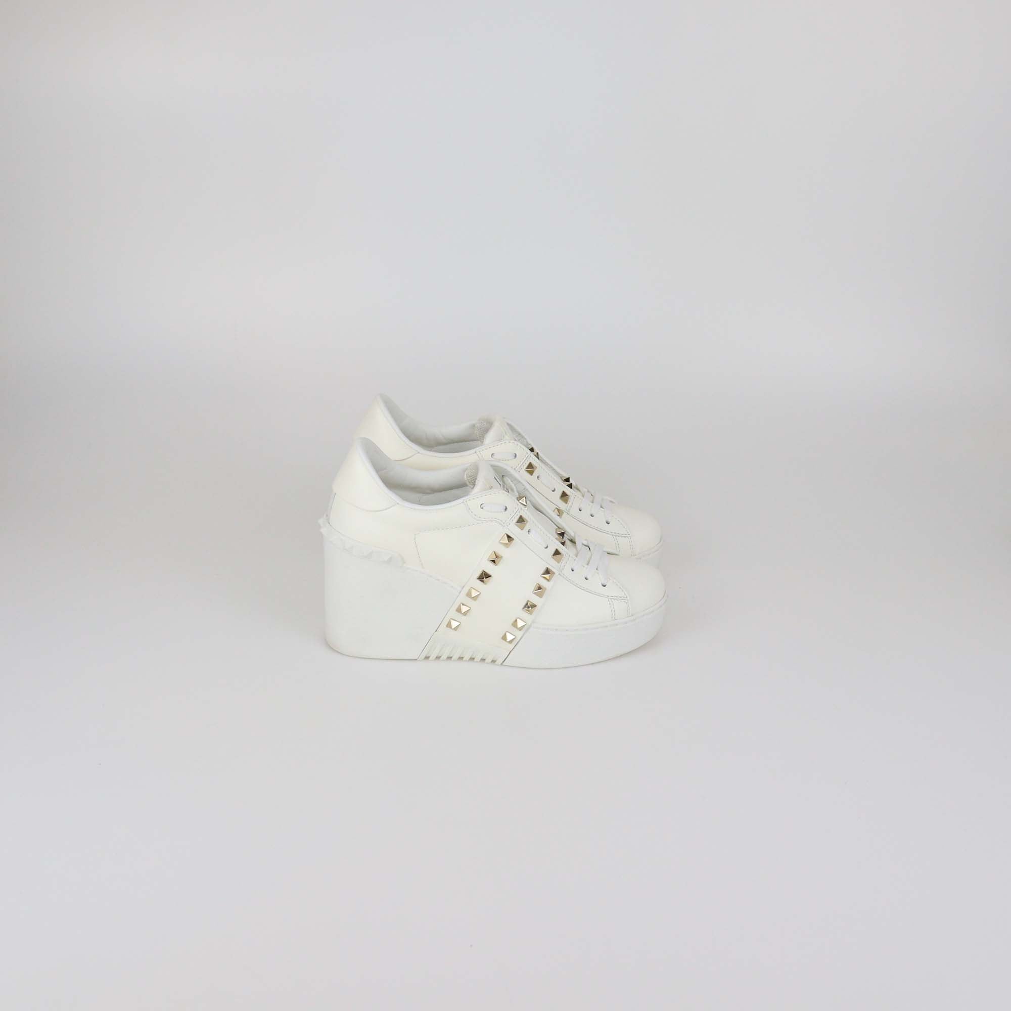 Versace White Leather Rockstud Paltform Sneakers