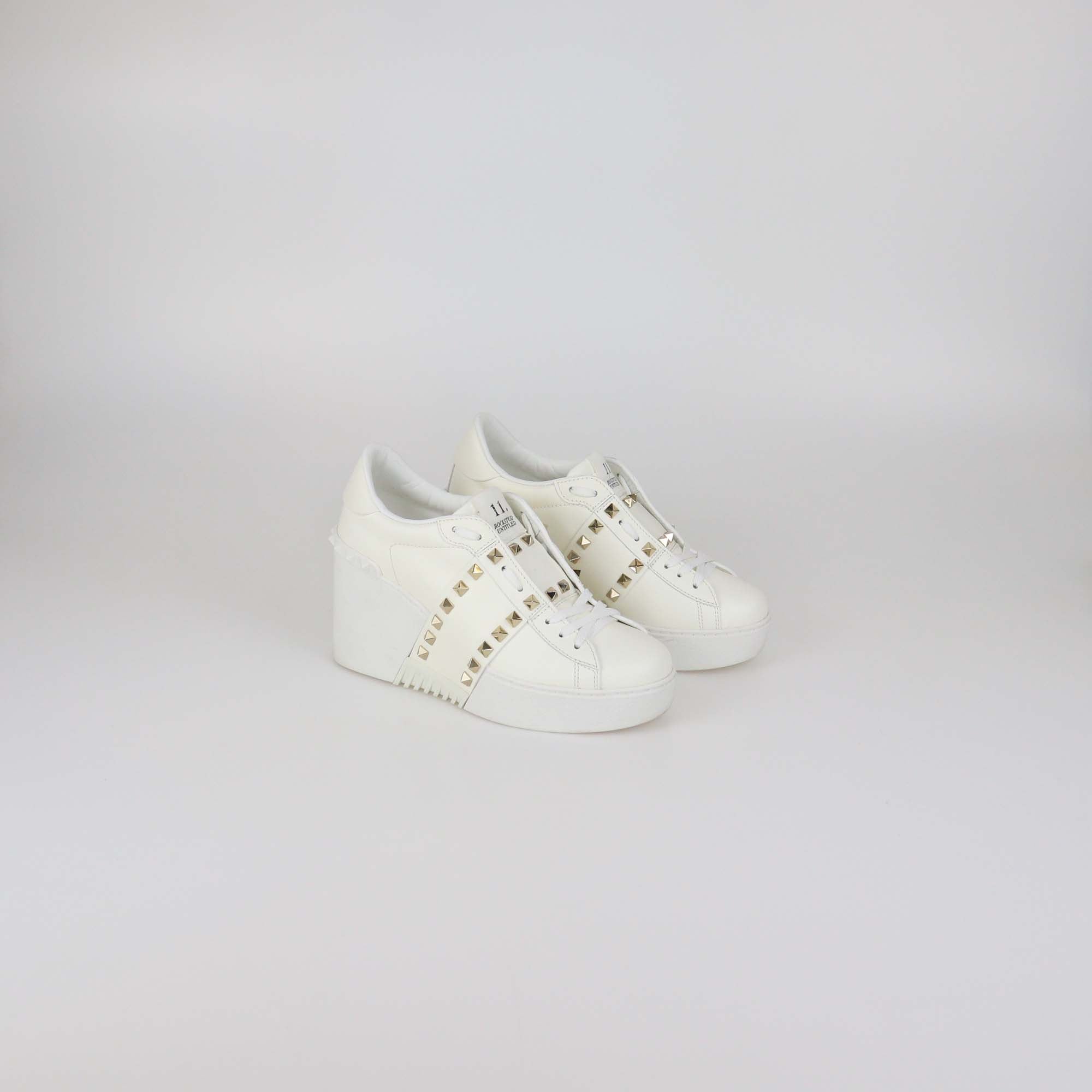 Versace White Leather Rockstud Paltform Sneakers