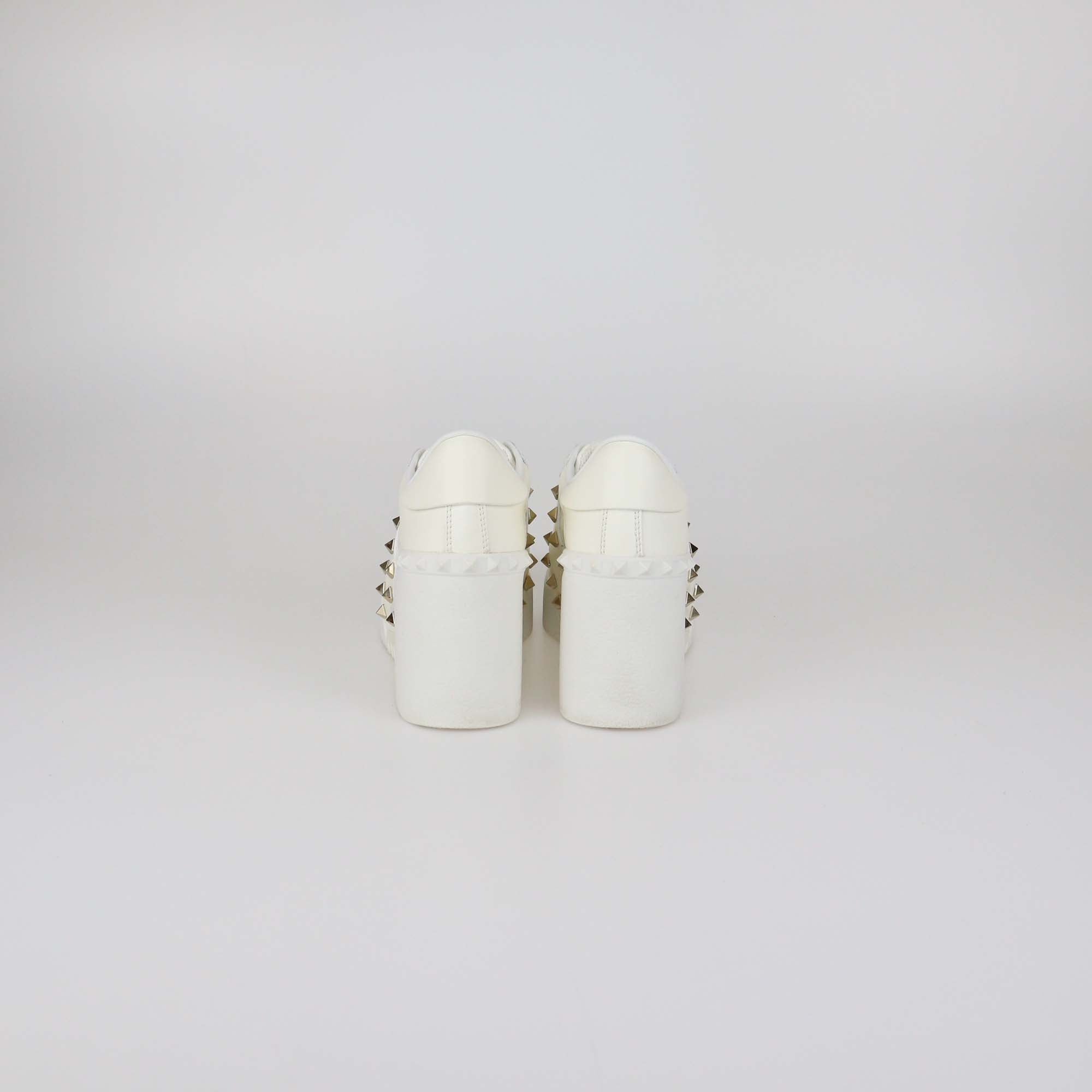 Versace White Leather Rockstud Paltform Sneakers