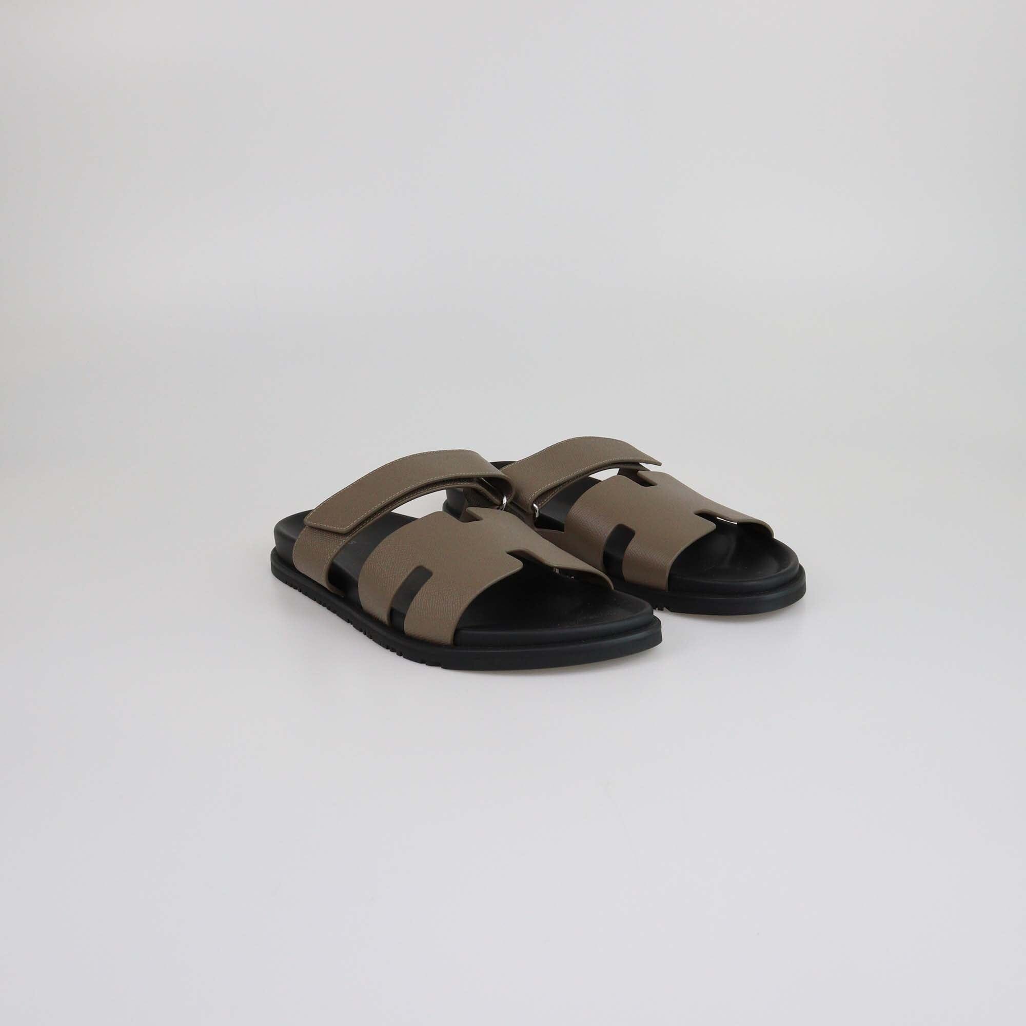 Hermes Etoupe Gray Epsom Chypre Sandals Mens Hermes