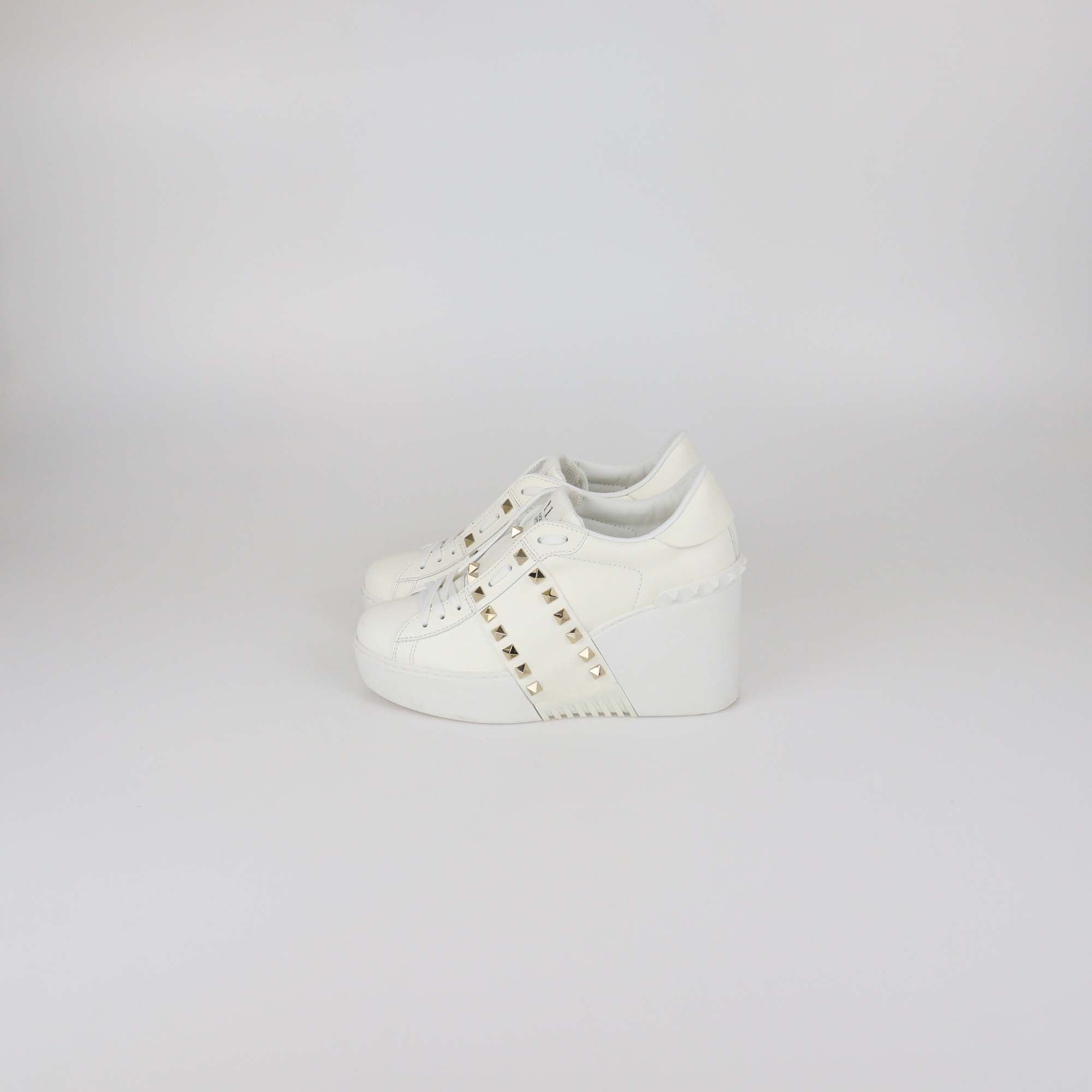 Versace White Leather Rockstud Paltform Sneakers