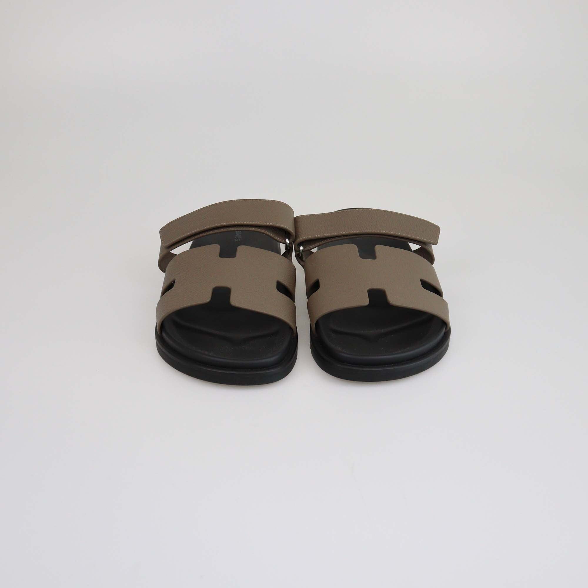 Hermes Etoupe Gray Epsom Chypre Sandals Mens Hermes