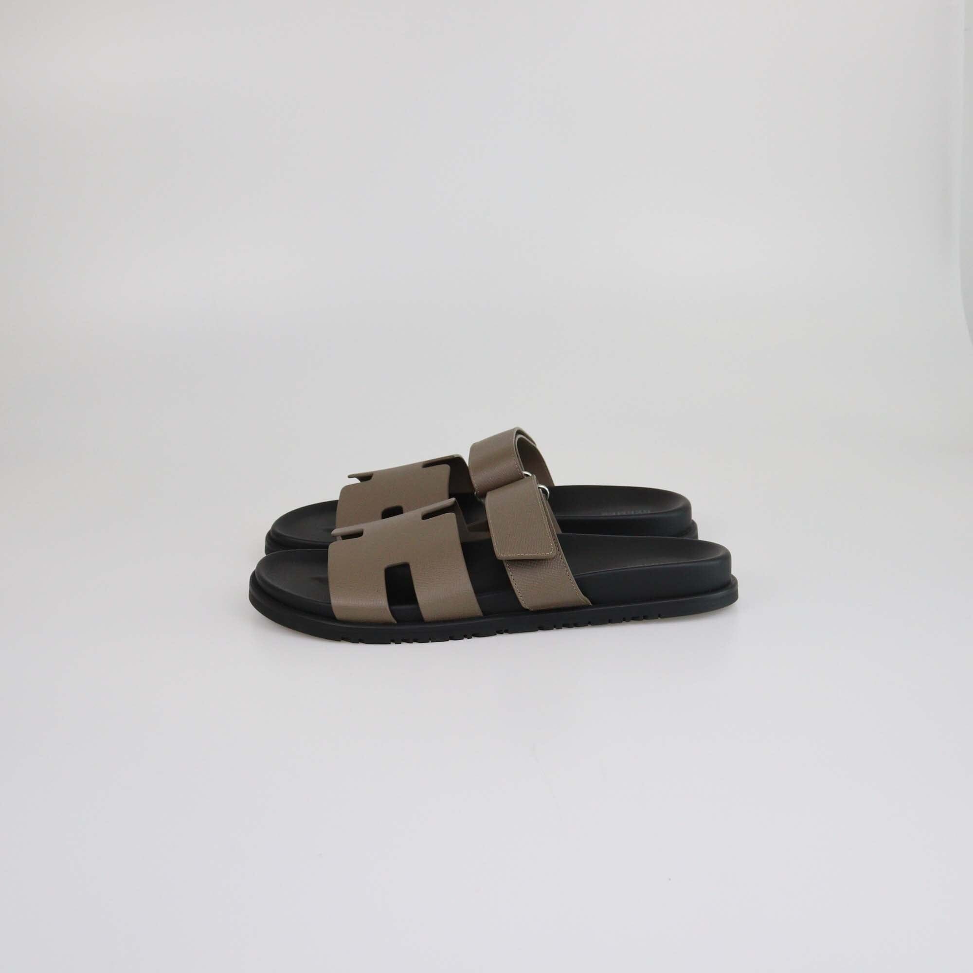Hermes Etoupe Gray Epsom Chypre Sandals Mens Hermes