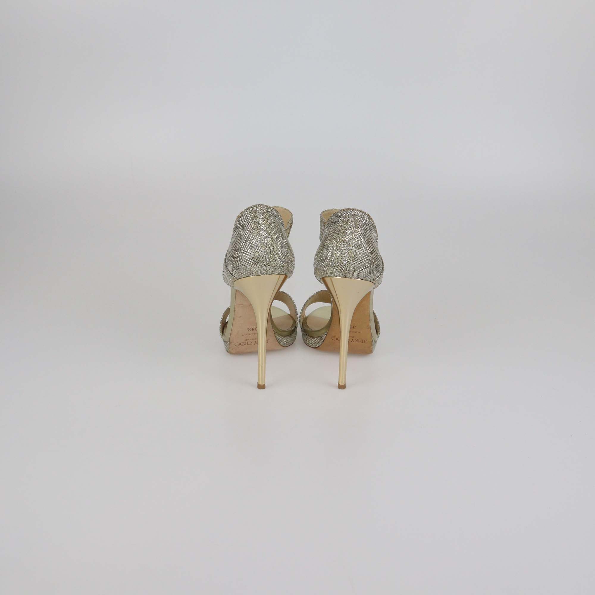 Jimmy Choo Gold Glitter Lurex Fabric Alana Sandals