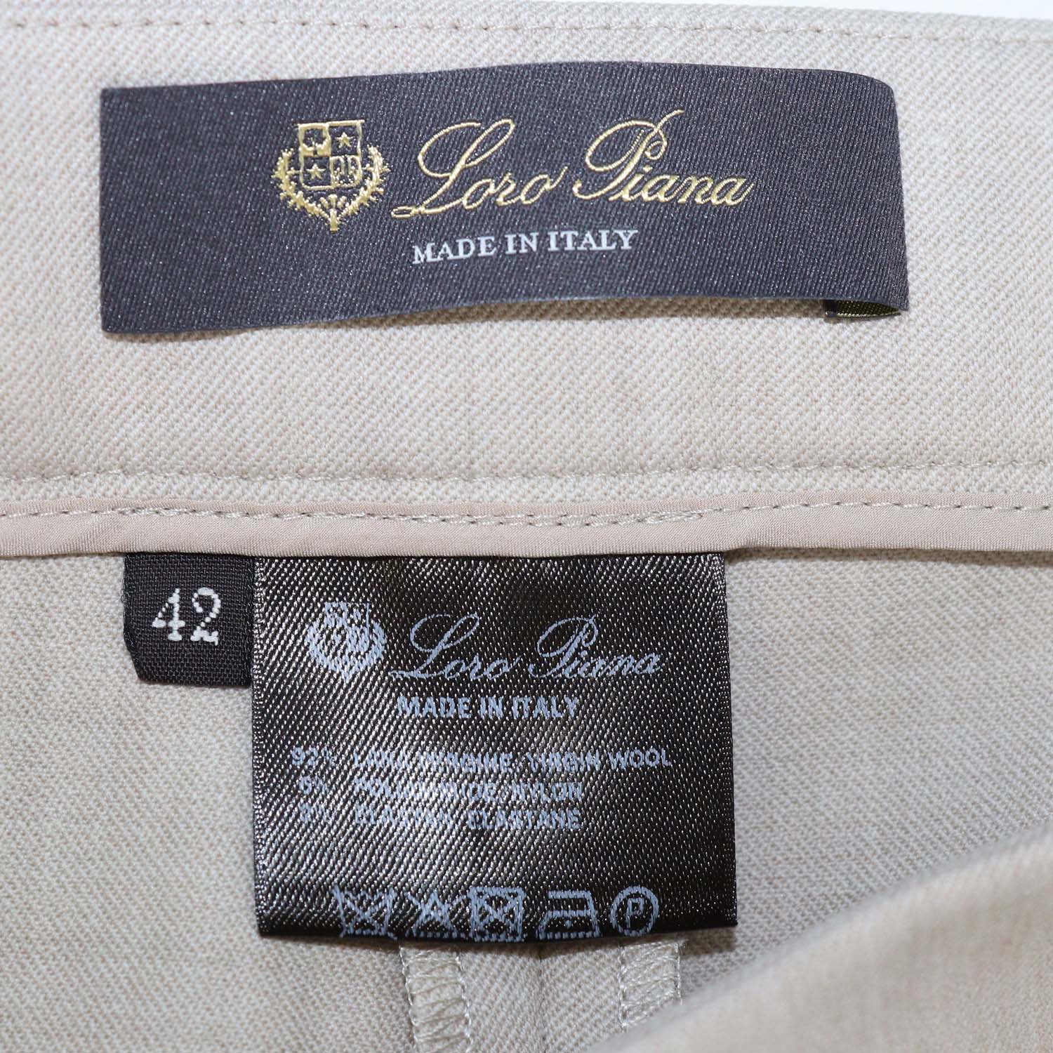 Loro Piana Beige Blend Wool Pleated Straight Fit Pants