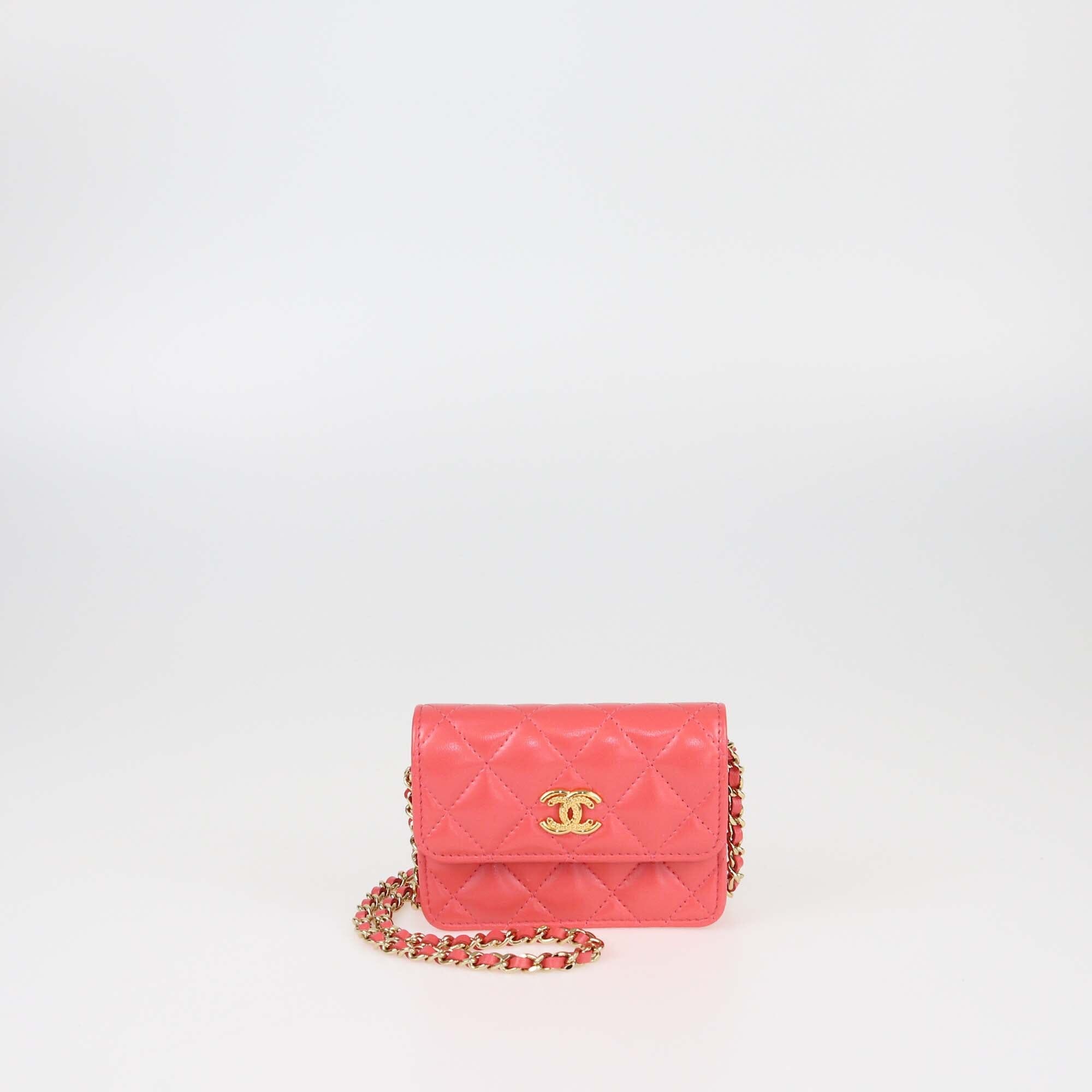 Chanel Pink Apricot Quilted Mini Wallet On Chain Womens Chanel