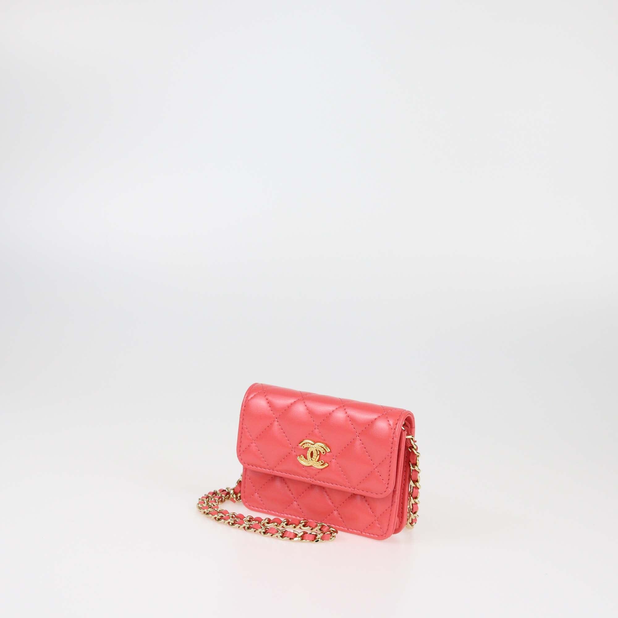 Chanel Pink Apricot Quilted Mini Wallet On Chain Womens Chanel
