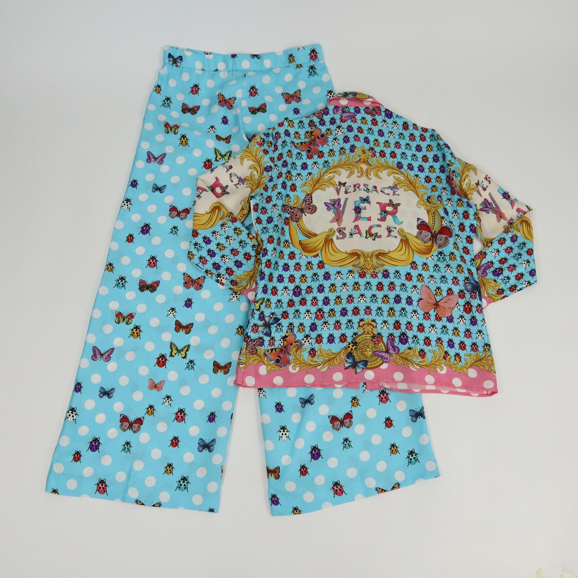 Versace Multicolor Bugs & Butterfly Print Long Sleeve Shirt & Pants Set Womens Versace
