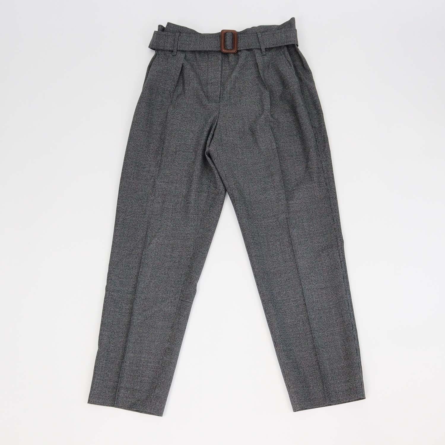 Brunello Cucinelli Black/Grey Wool Houndstooth Print Belted Pants