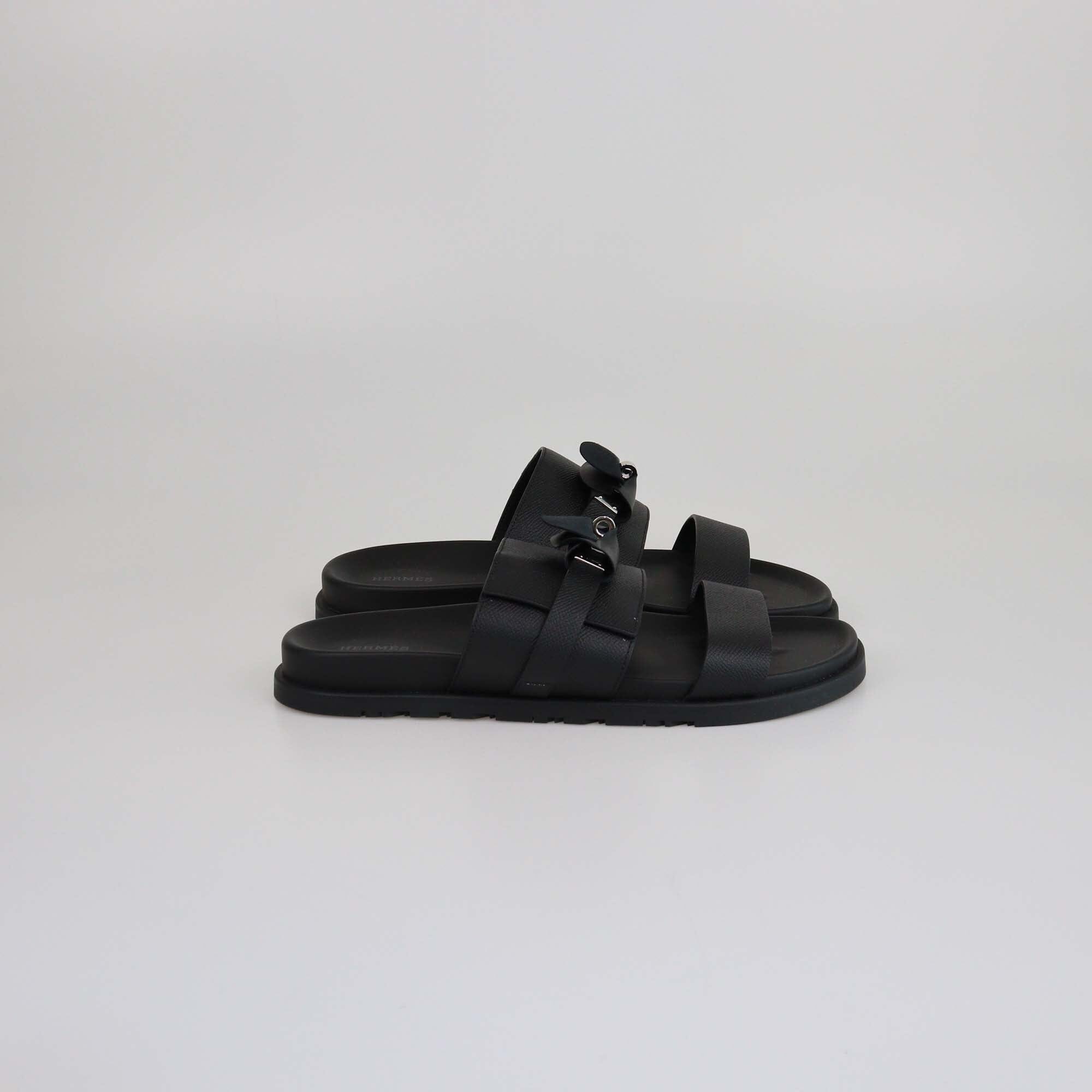 Hermes Noir Epsom Jackson Sandals Mens Hermes
