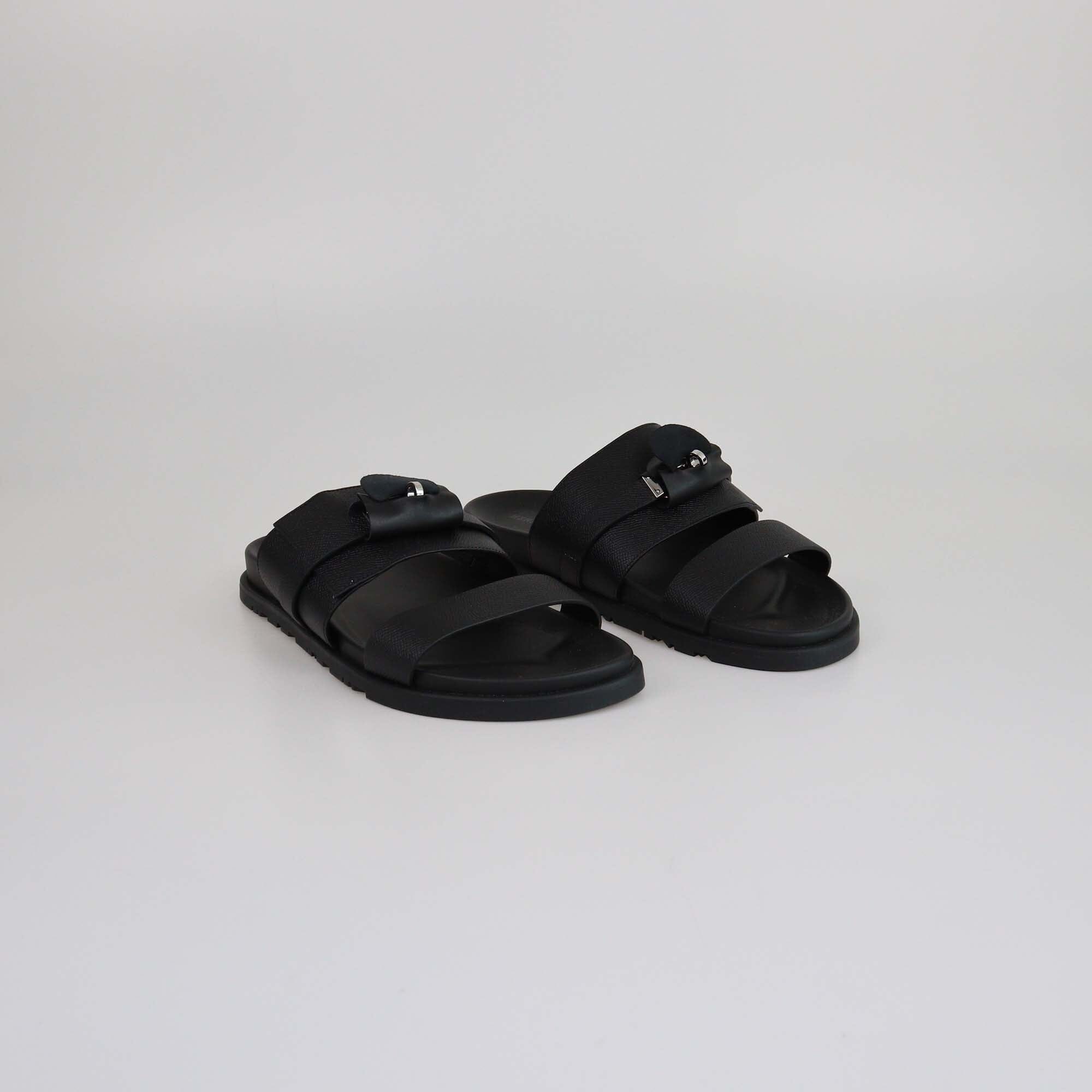 Hermes Noir Epsom Jackson Sandals Mens Hermes