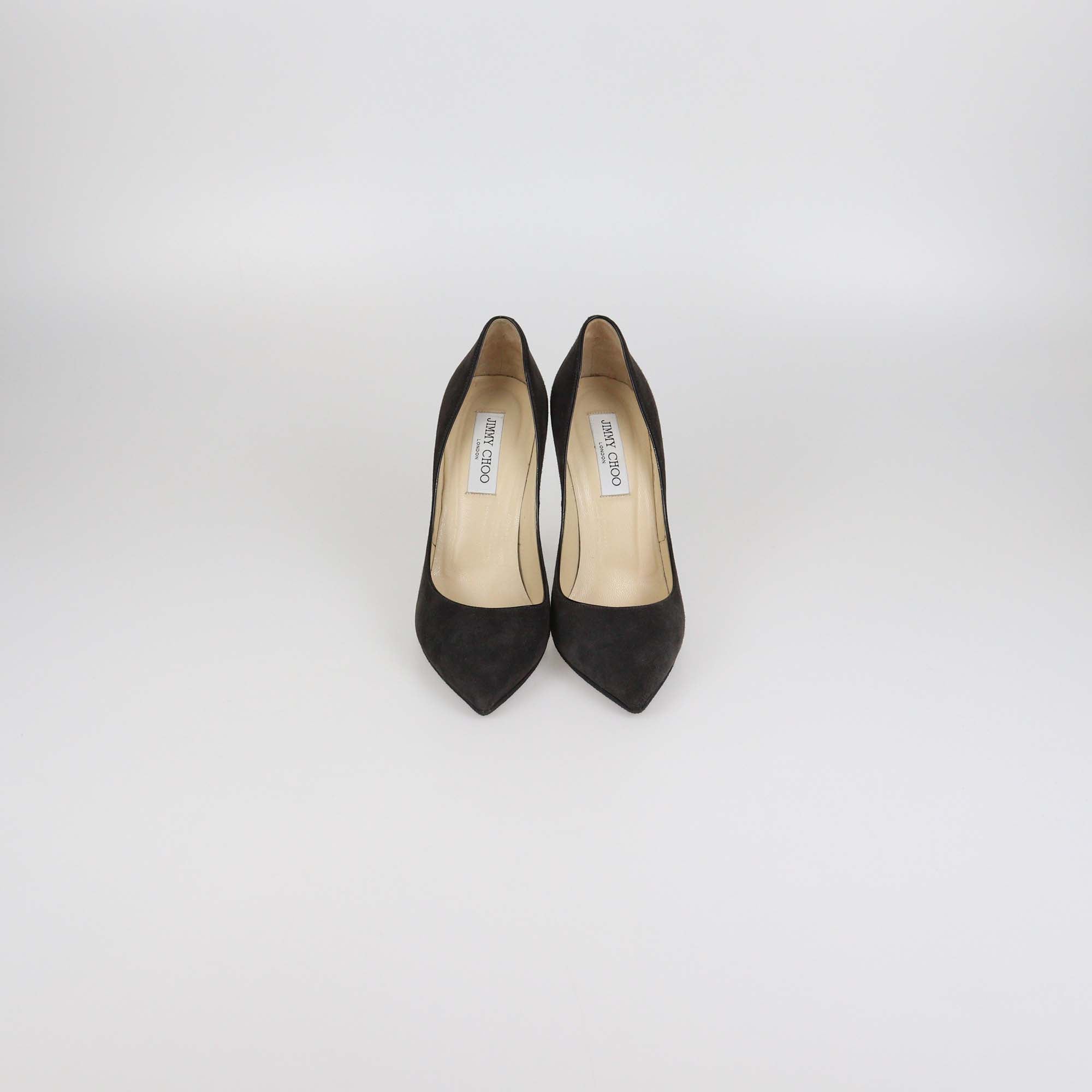 Jimmy Choo Dark Grey Suede Pointed Toe Pumps