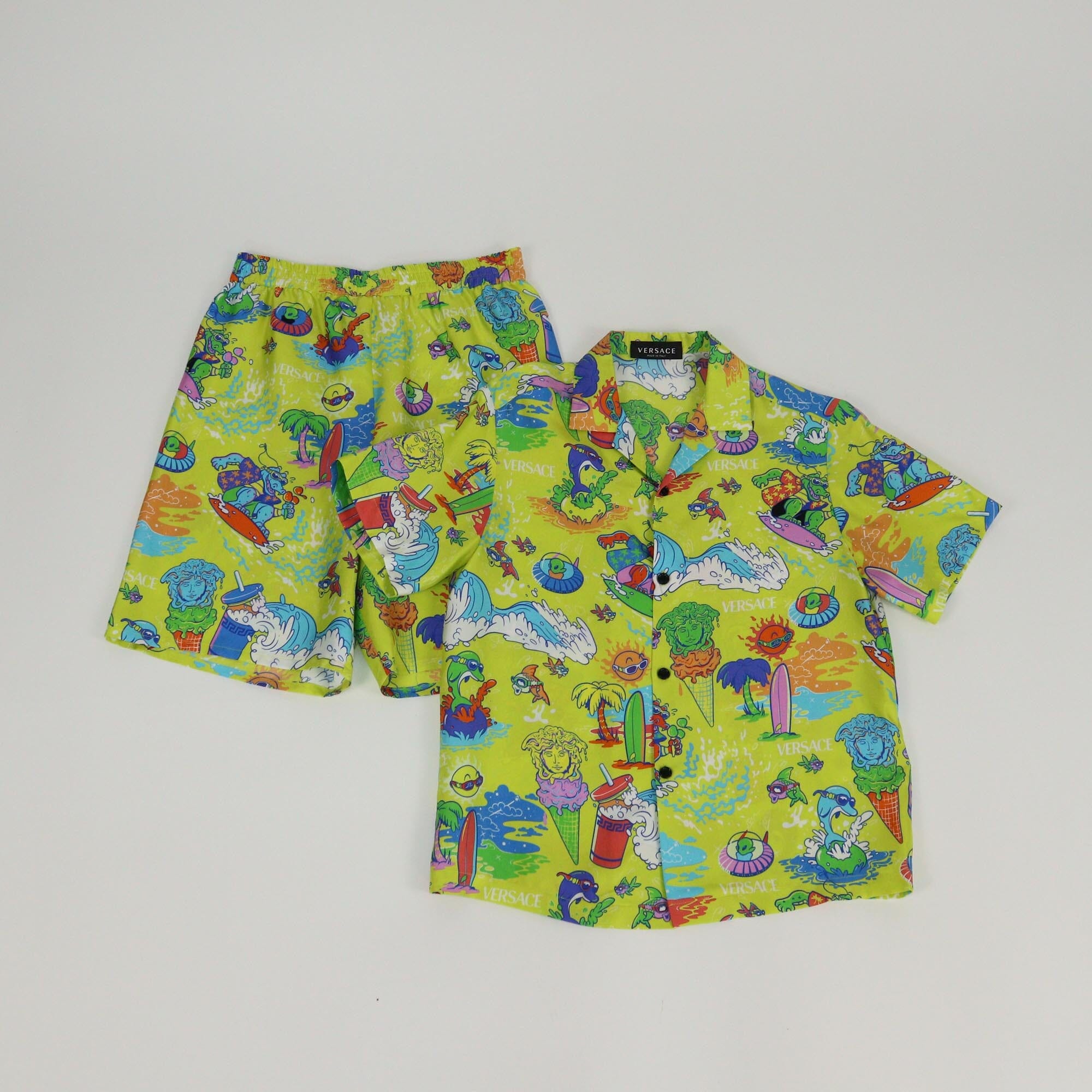 Versace Kids Green/Multicolor Medusa Sunnies Print Shirt & Short Set Kids Versace Kids