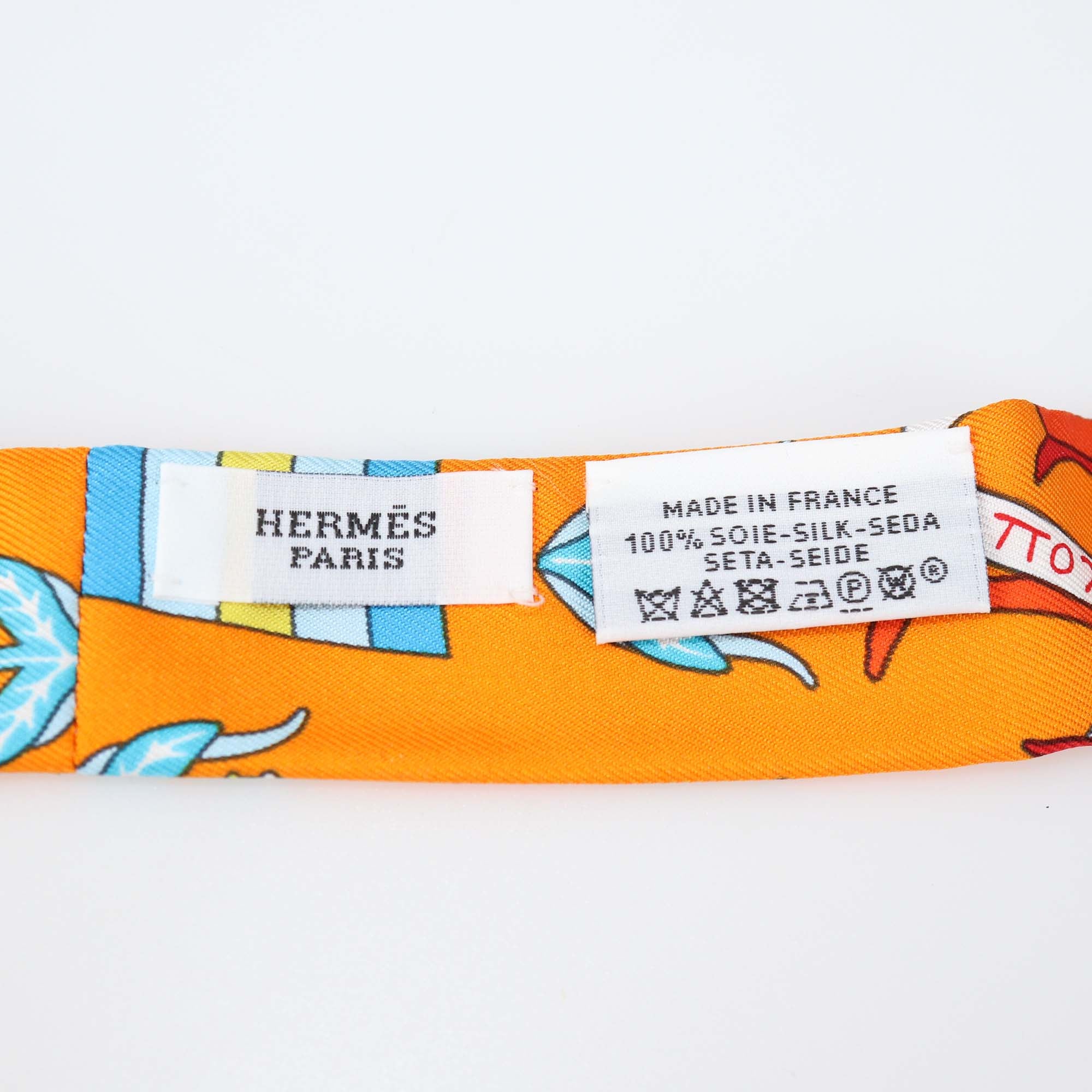 Hermes Orange Multicolor Silk Printed Twillon & Bow Set