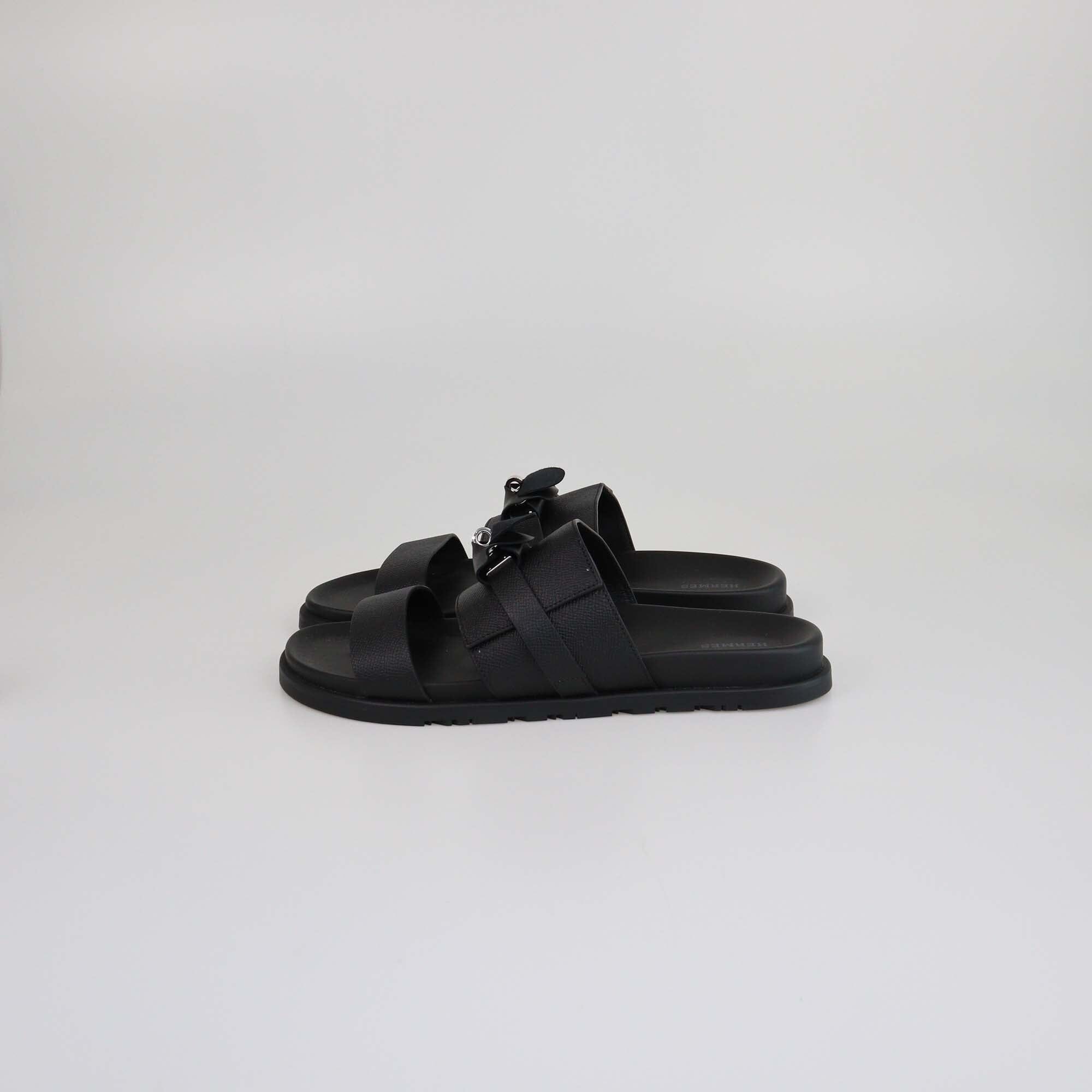Hermes Noir Epsom Jackson Sandals Mens Hermes