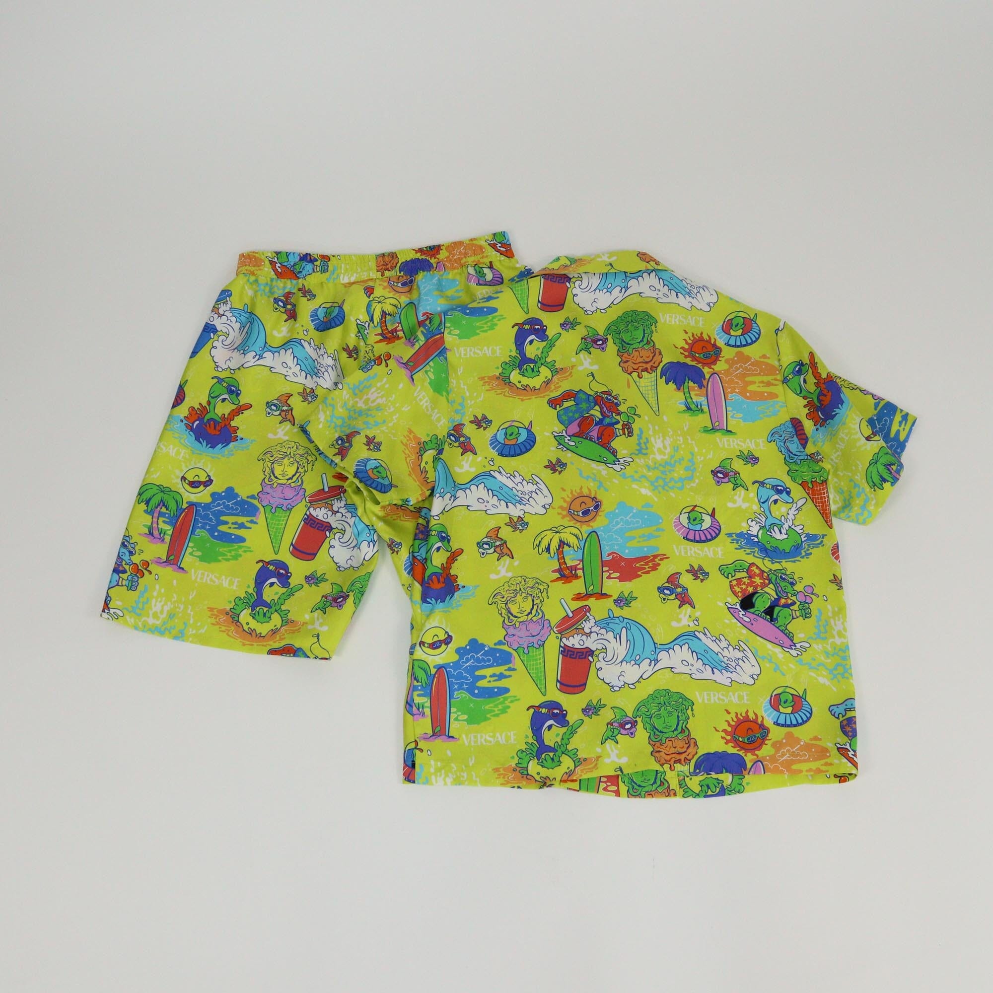 Versace Kids Green/Multicolor Medusa Sunnies Print Shirt & Short Set Kids Versace Kids