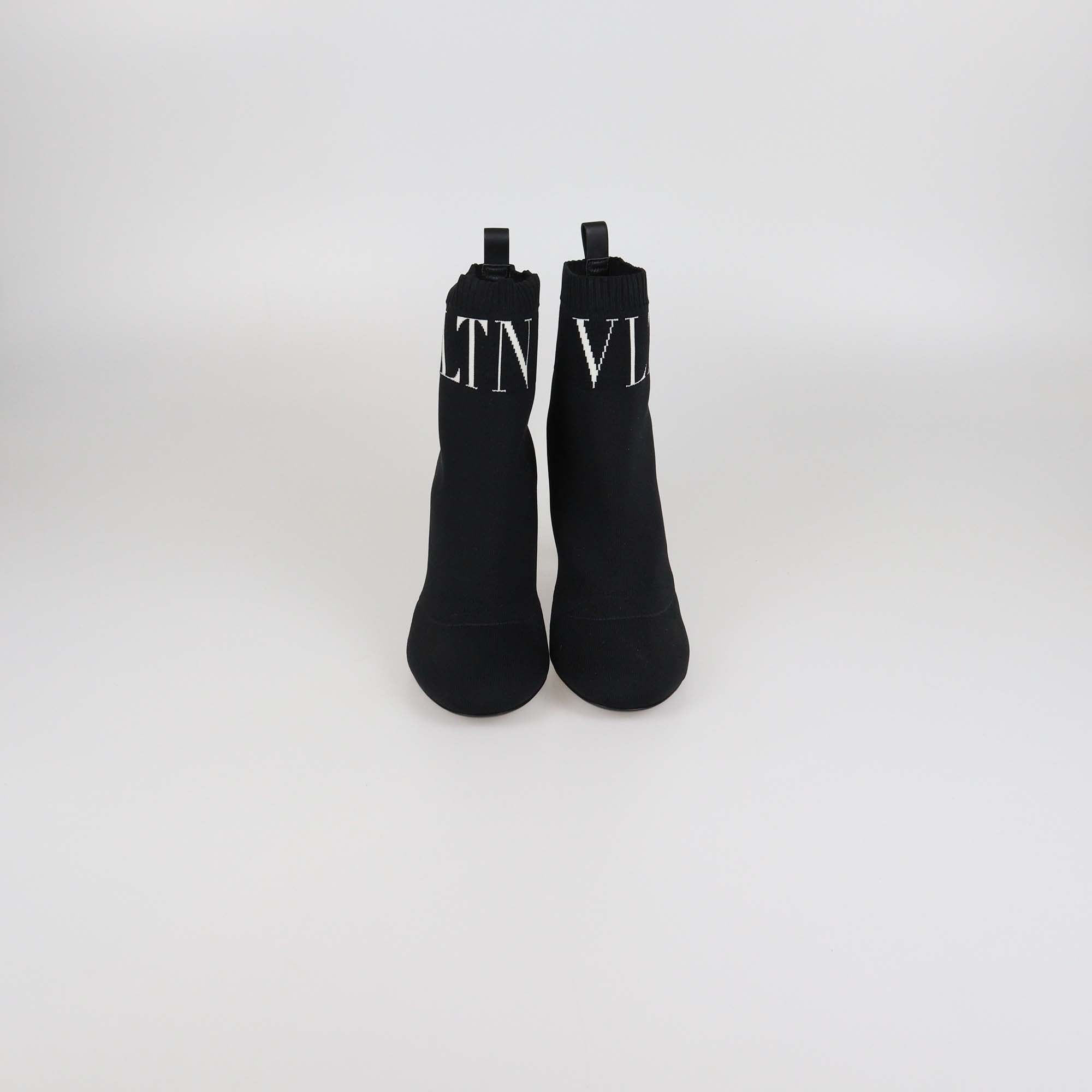 Valentino Black Knit Fabric VLTN Ankle Boots
