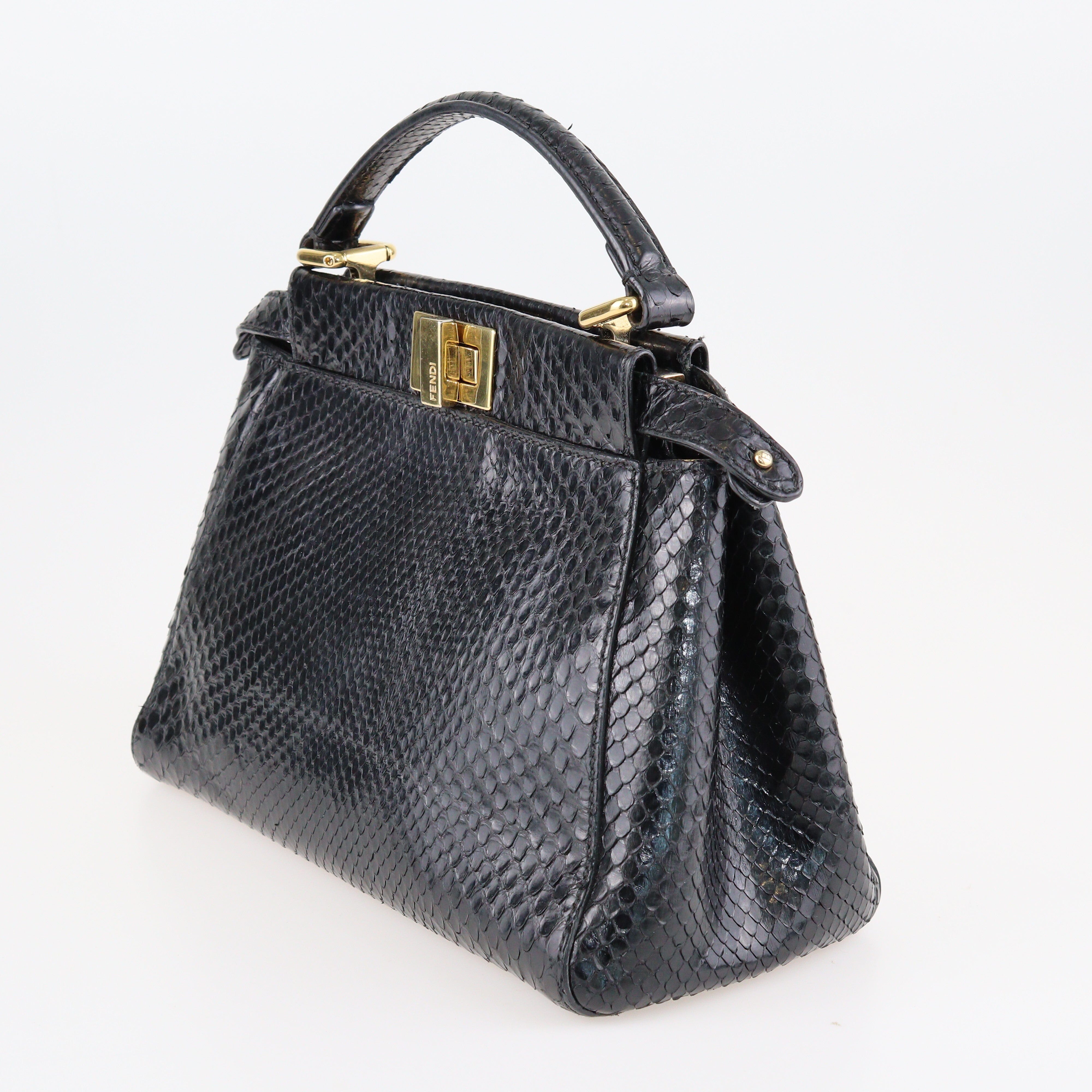 Black Python Mini Peekaboo Top Handle Bag Bags Fendi 