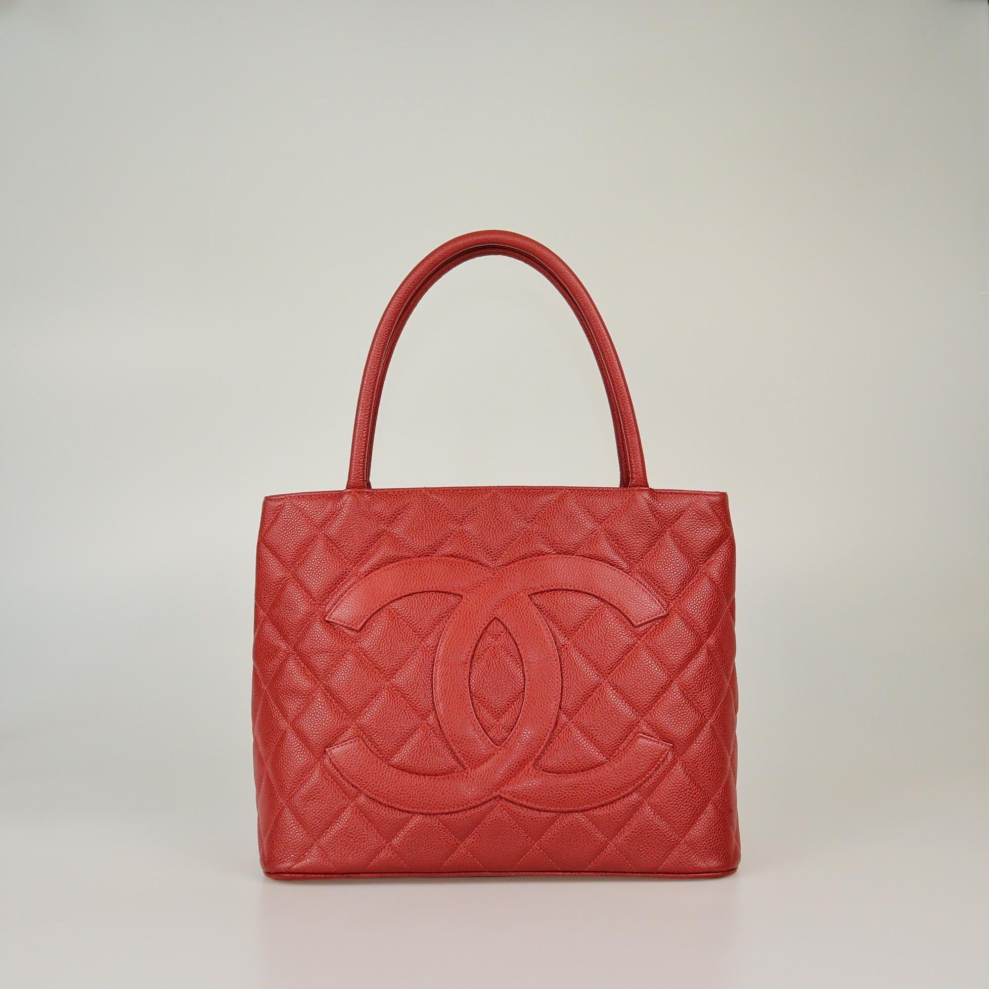 Chanel Red Quilted Caviar Madallion Tote Womens Chanel