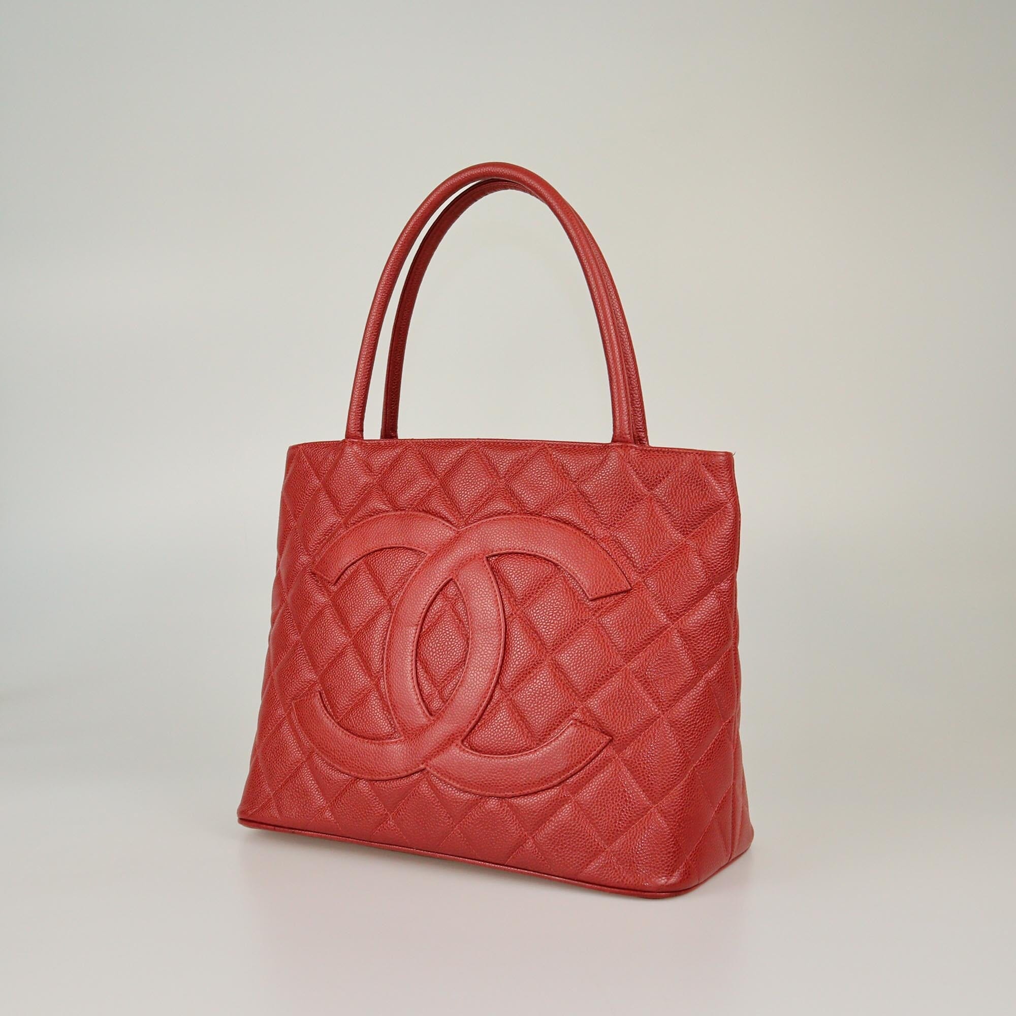 Chanel Red Quilted Caviar Madallion Tote Womens Chanel