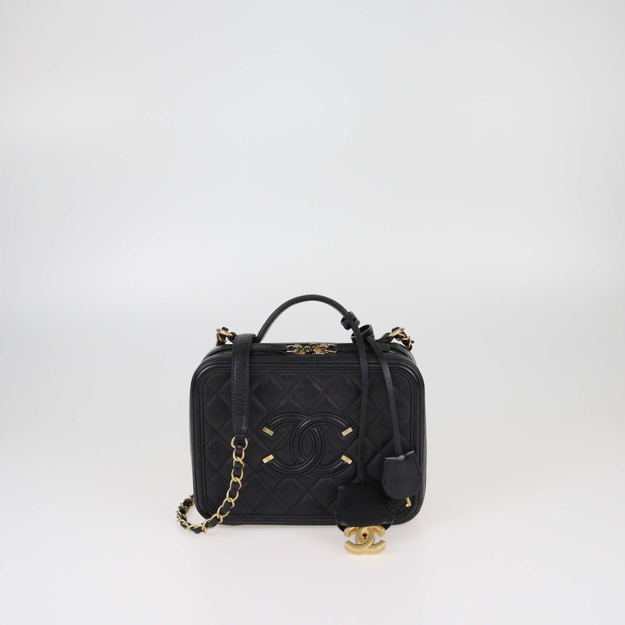 Chanel Black Quilted Caviar Medium Filigree Vanity Case Bag Womens Chanel