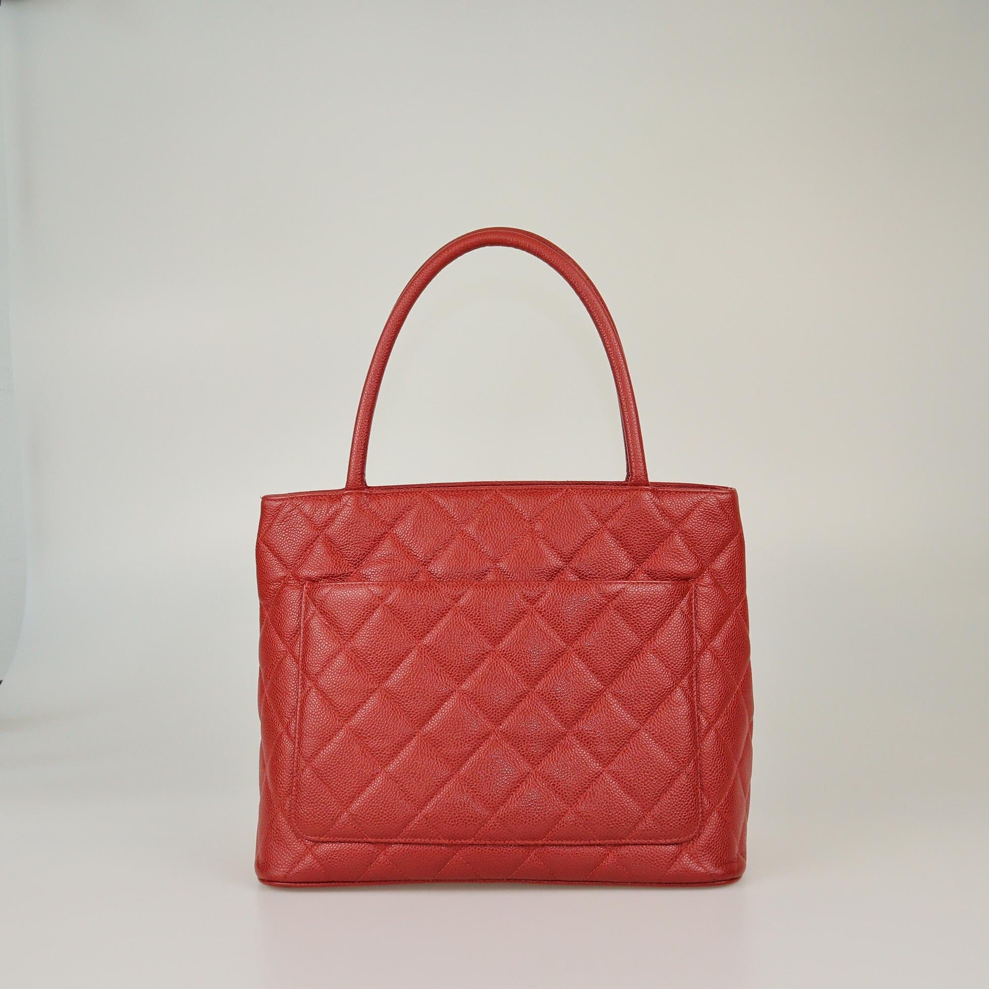 Chanel Red Quilted Caviar Madallion Tote Womens Chanel
