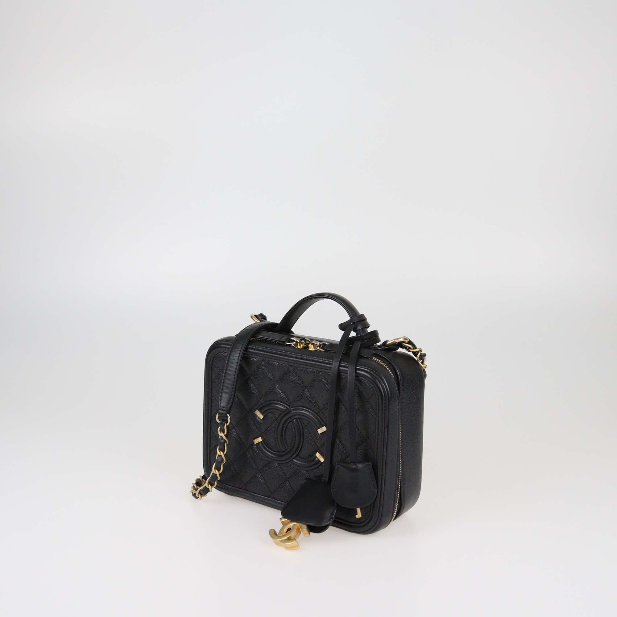 Chanel Black Quilted Caviar Medium Filigree Vanity Case Bag Womens Chanel