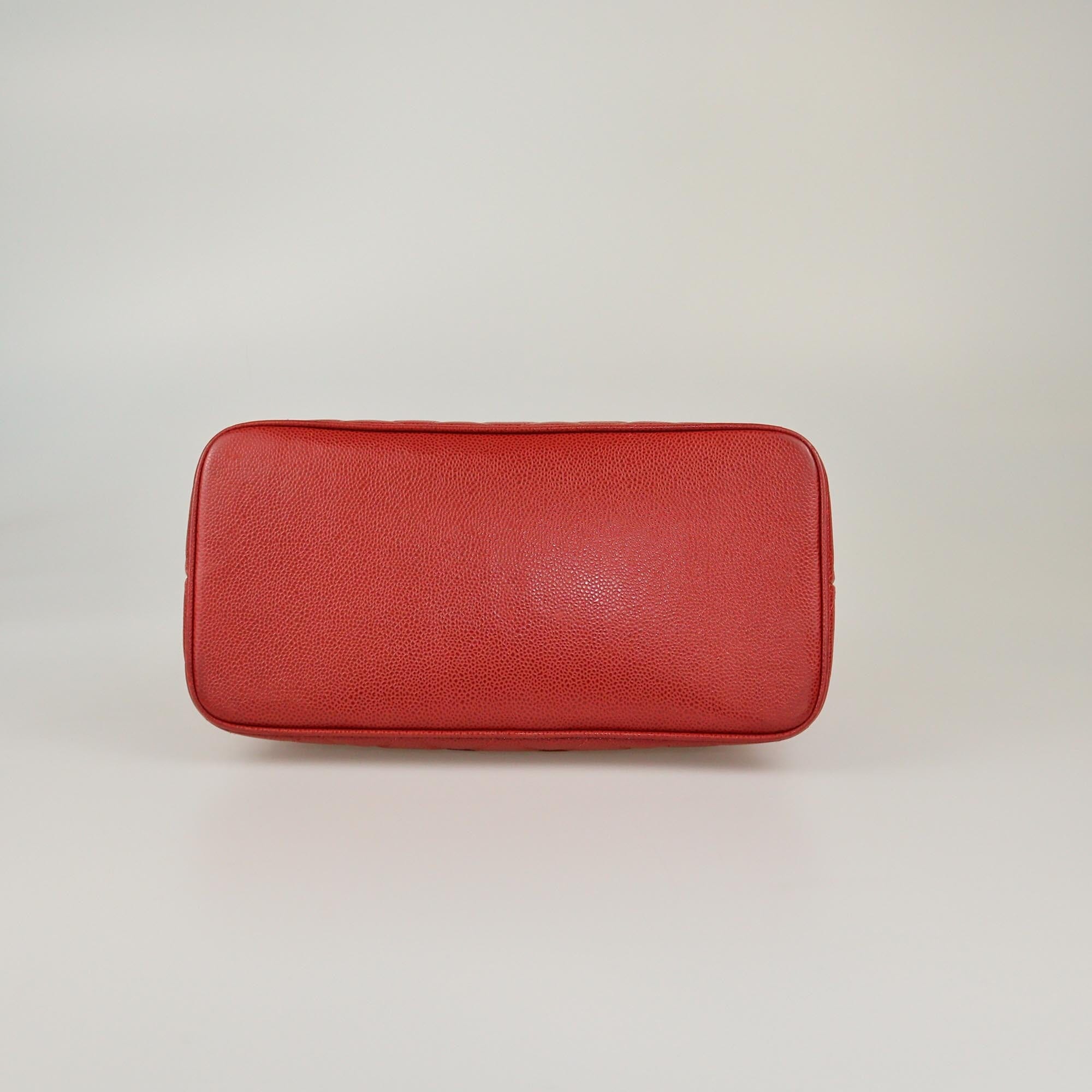 Chanel Red Quilted Caviar Madallion Tote Womens Chanel