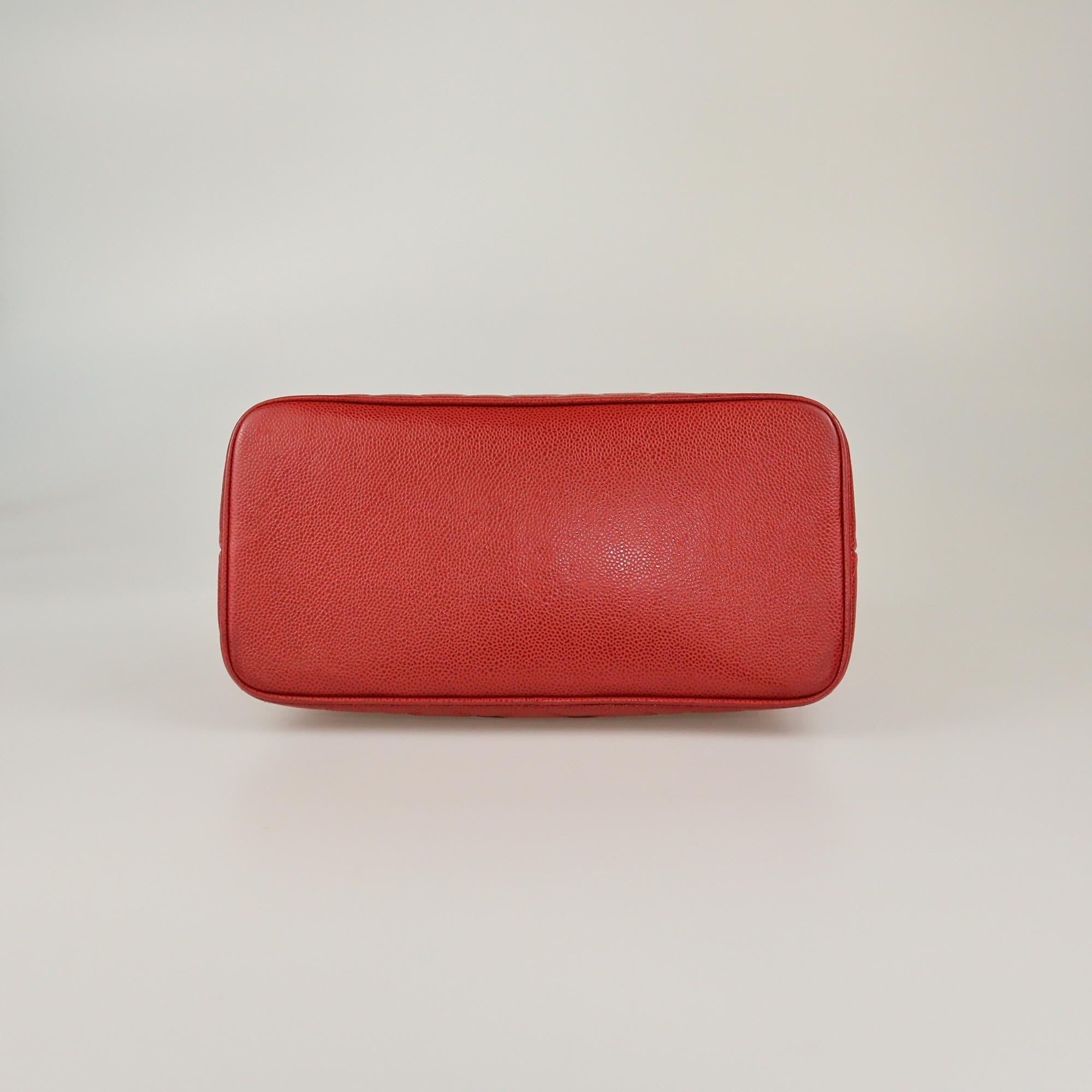 Chanel Red Quilted Caviar Madallion Tote Womens Chanel