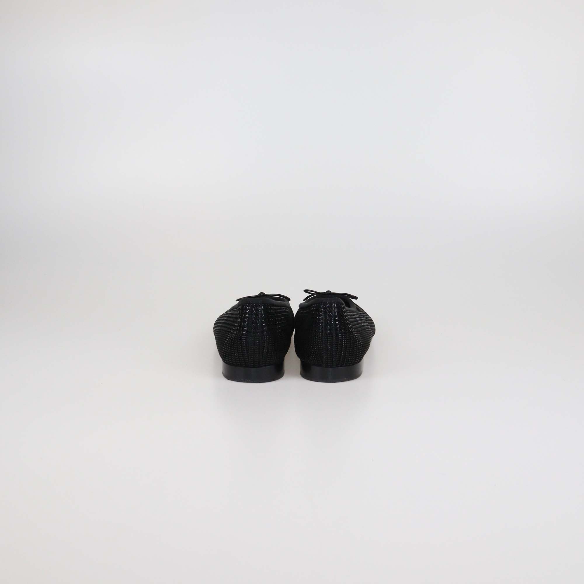 Chanel Black Textured Suede CC Cap Toe Ballet Flats