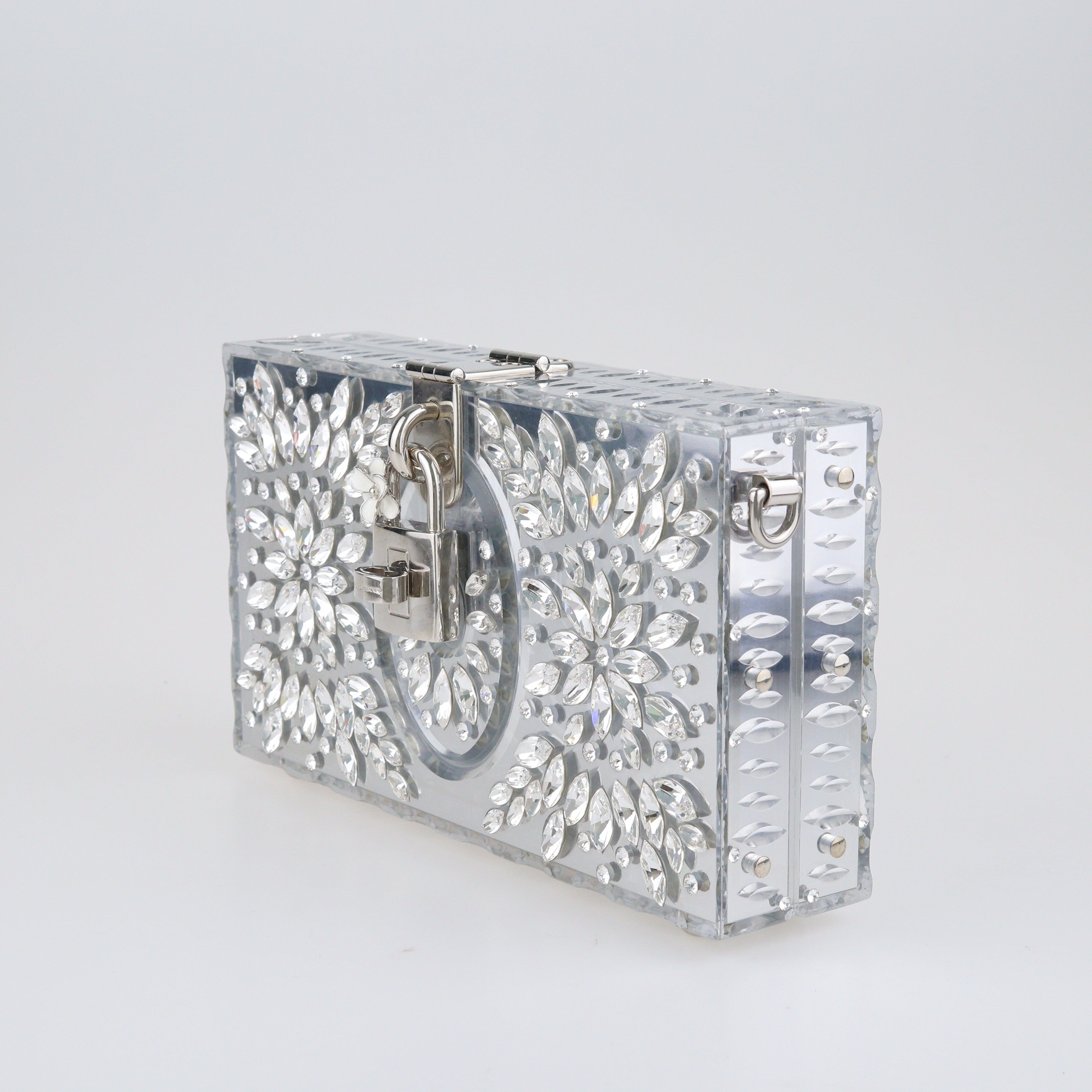 Silver Crystal Embellished Locket Clutch Bags Dolce & Gabbana 
