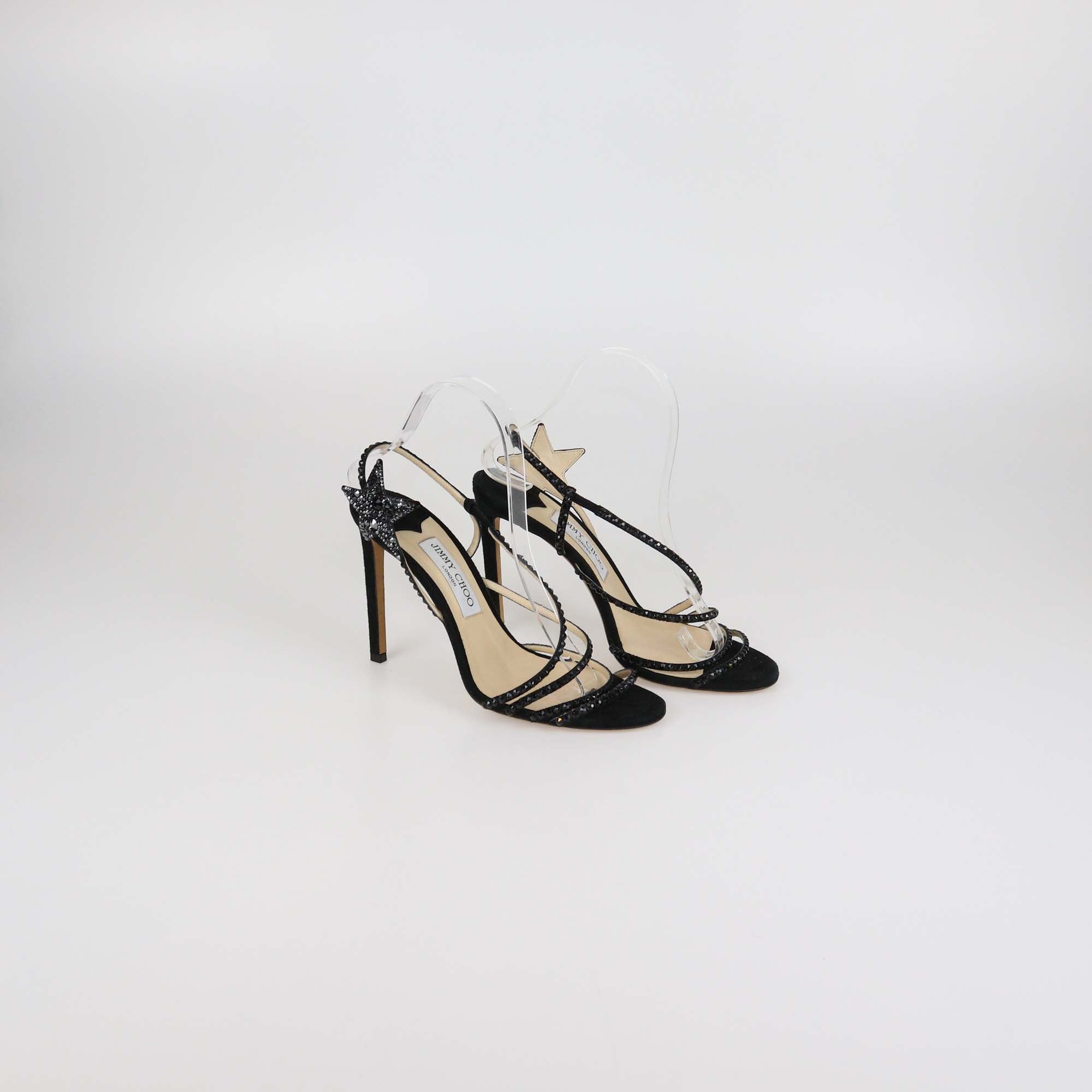 Jimmy Choo Black Suede Crystal Embellished Lynn Sandals