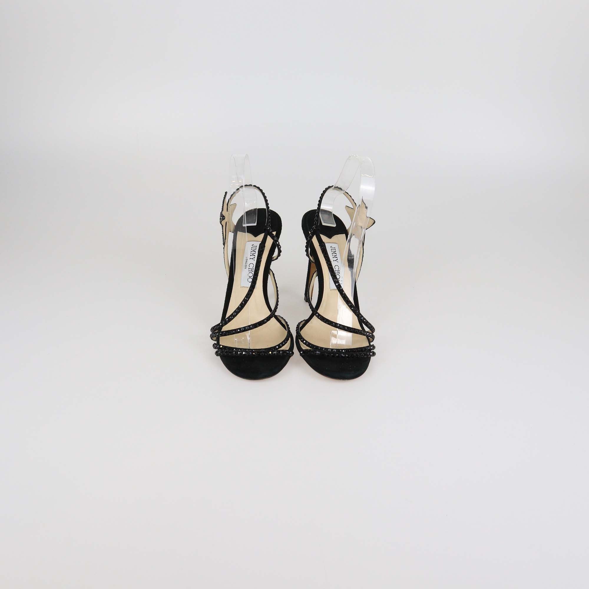 Jimmy Choo Black Suede Crystal Embellished Lynn Sandals